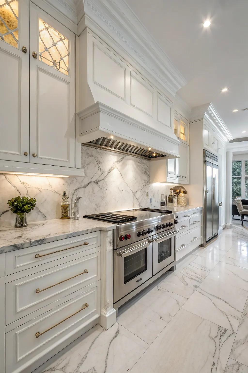 Marble tiles infuse a lavish and ageless element into any cooking area.