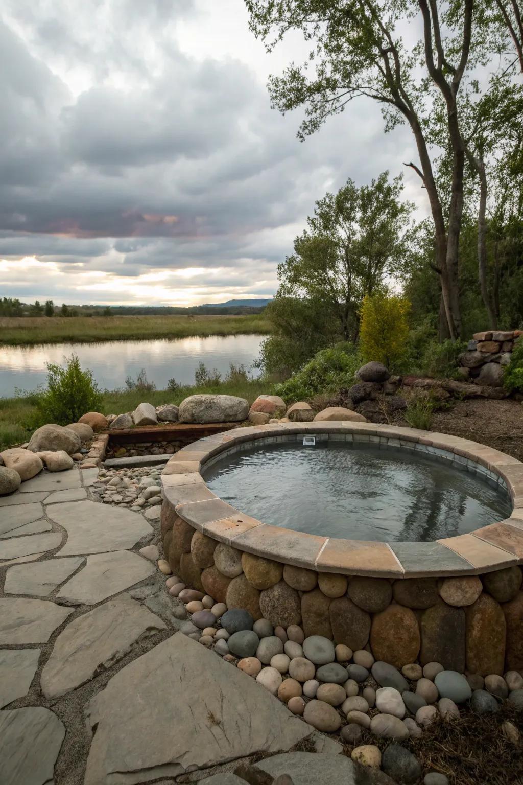 Natural stone components seamlessly meld with the panorama.
