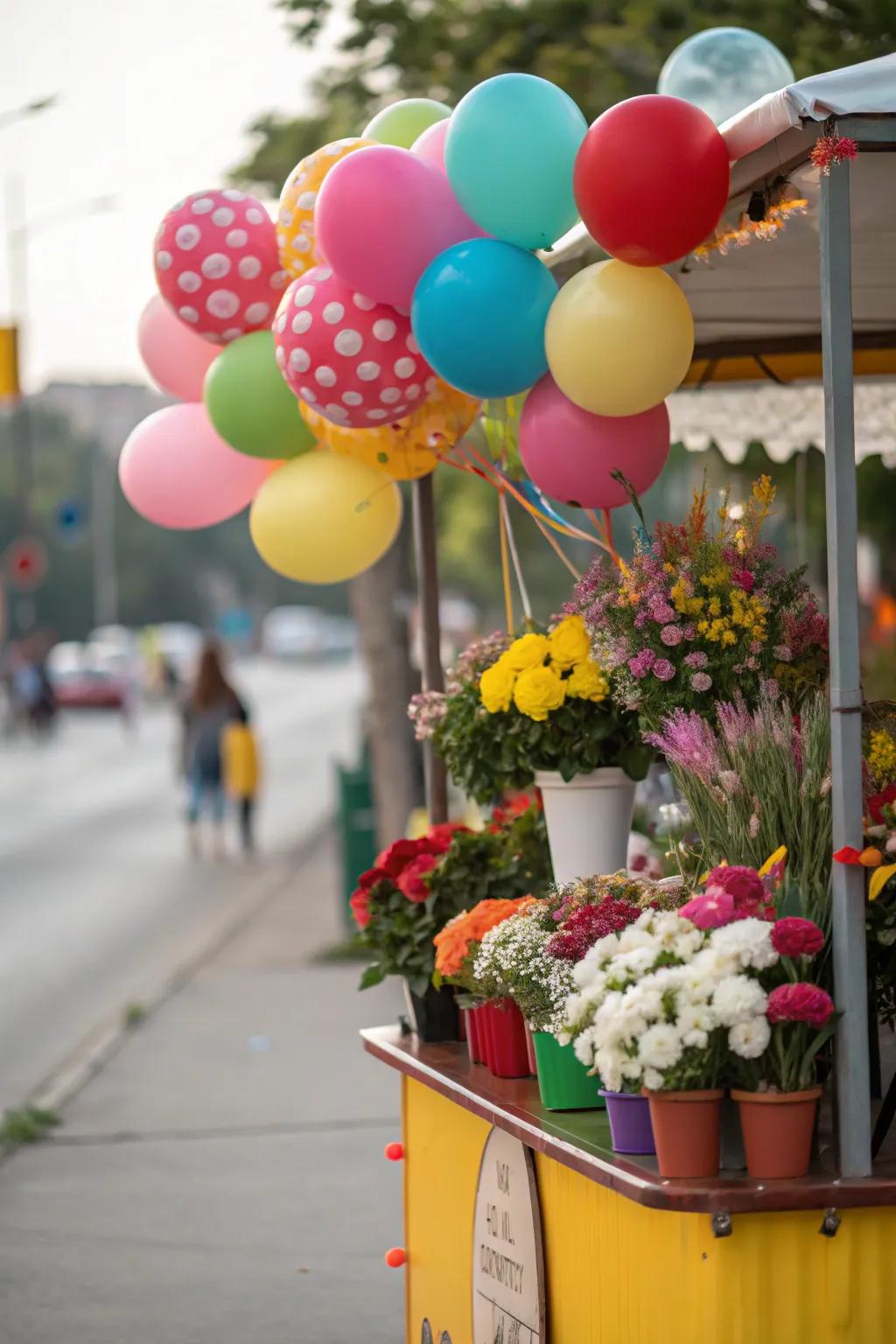 Flowers and balloons create a whimsical combo.
