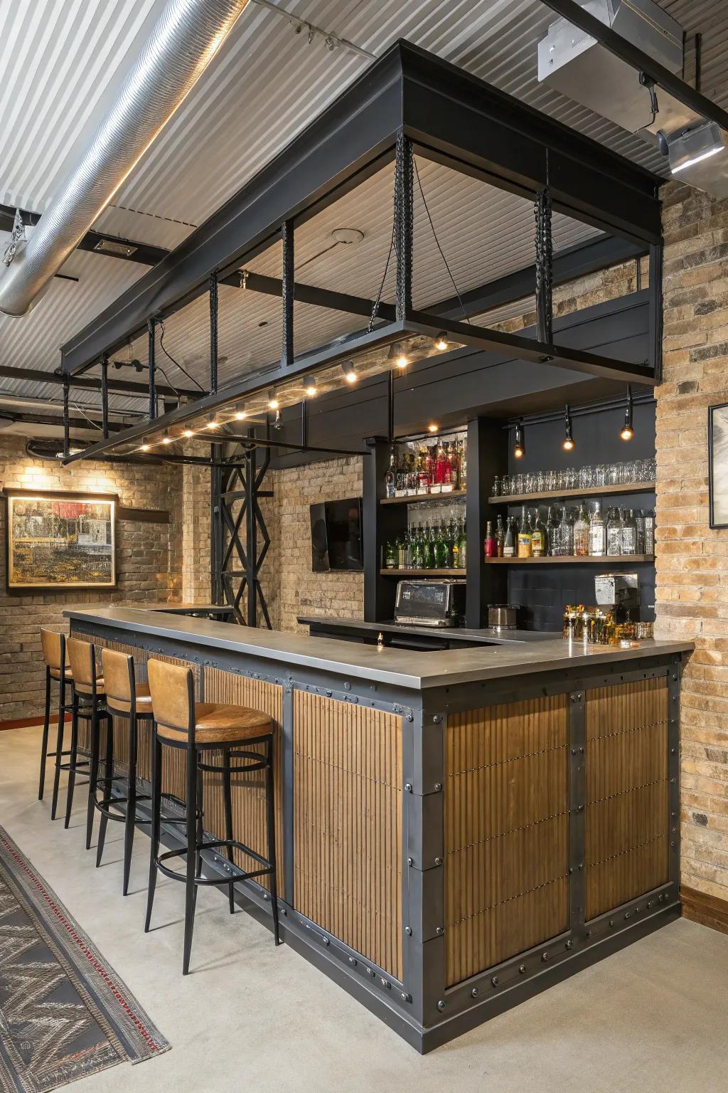 For a fashionable style, industrial chic combines metal and wood.