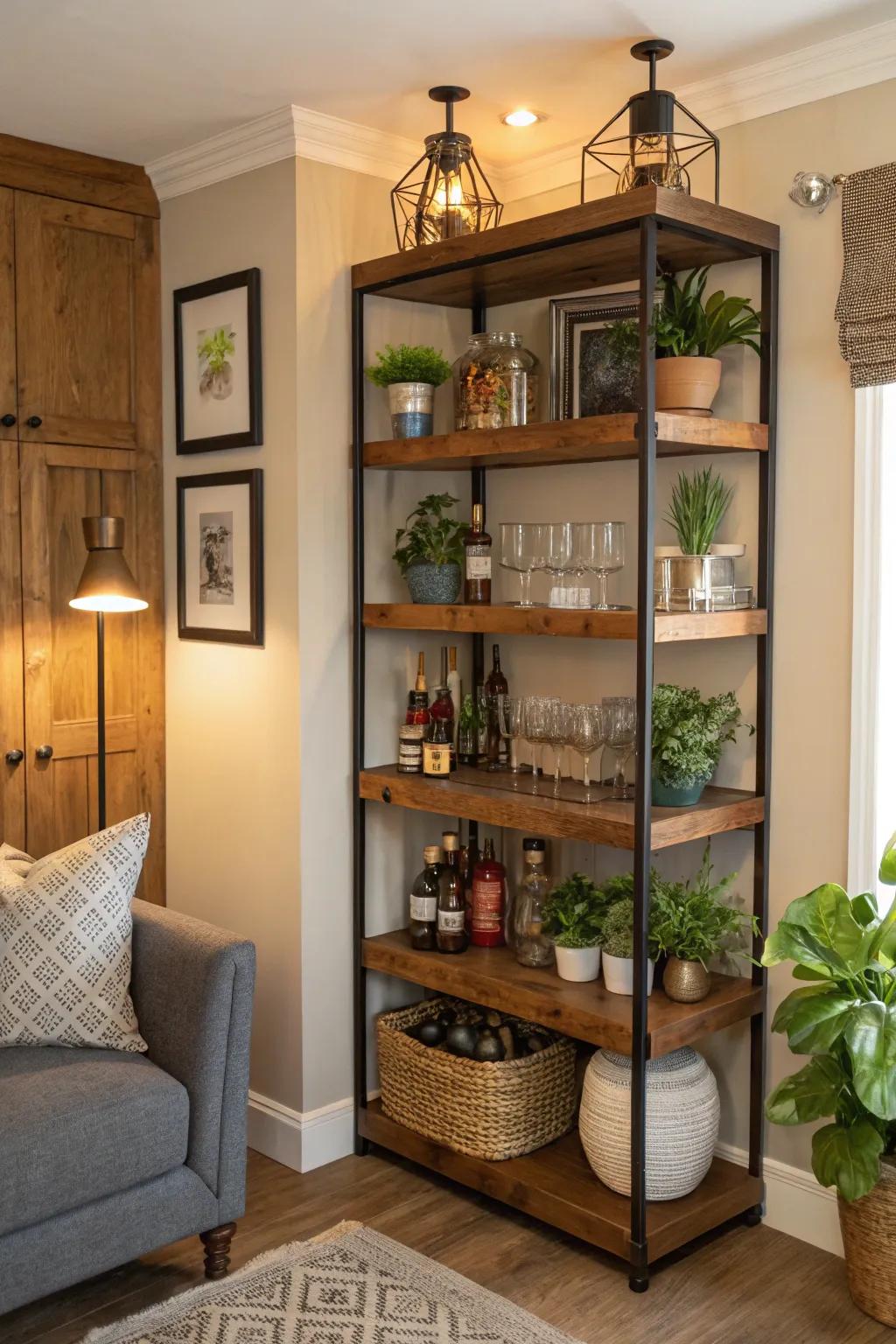 Transform alcoves into elegant bar displays.
