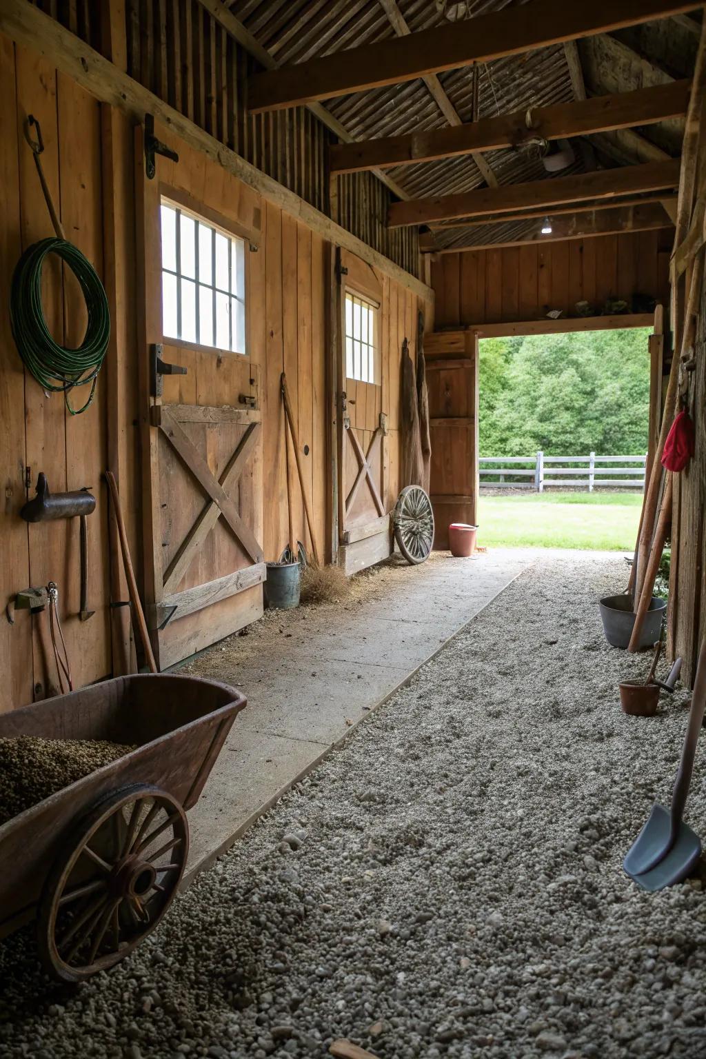 Gravel floors create a natural look with excellent drainage.