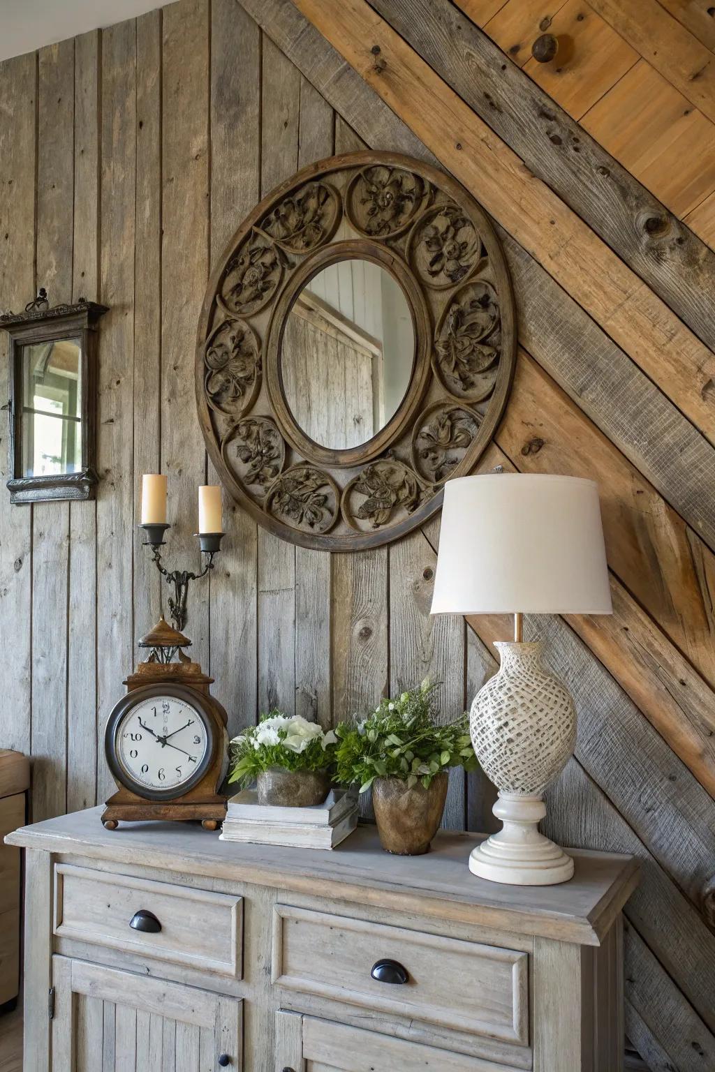 Amplify rustic allure with ornamental enhancements atop barn walls.