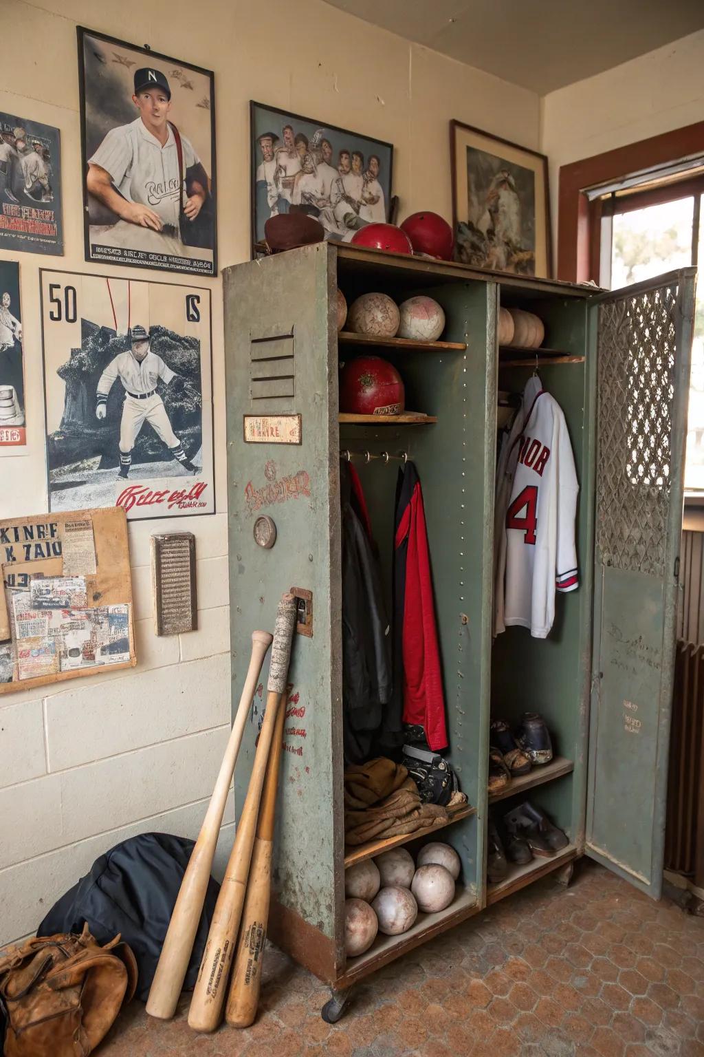A vintage locker enriches the decor with a nostalgic and practical aspect.