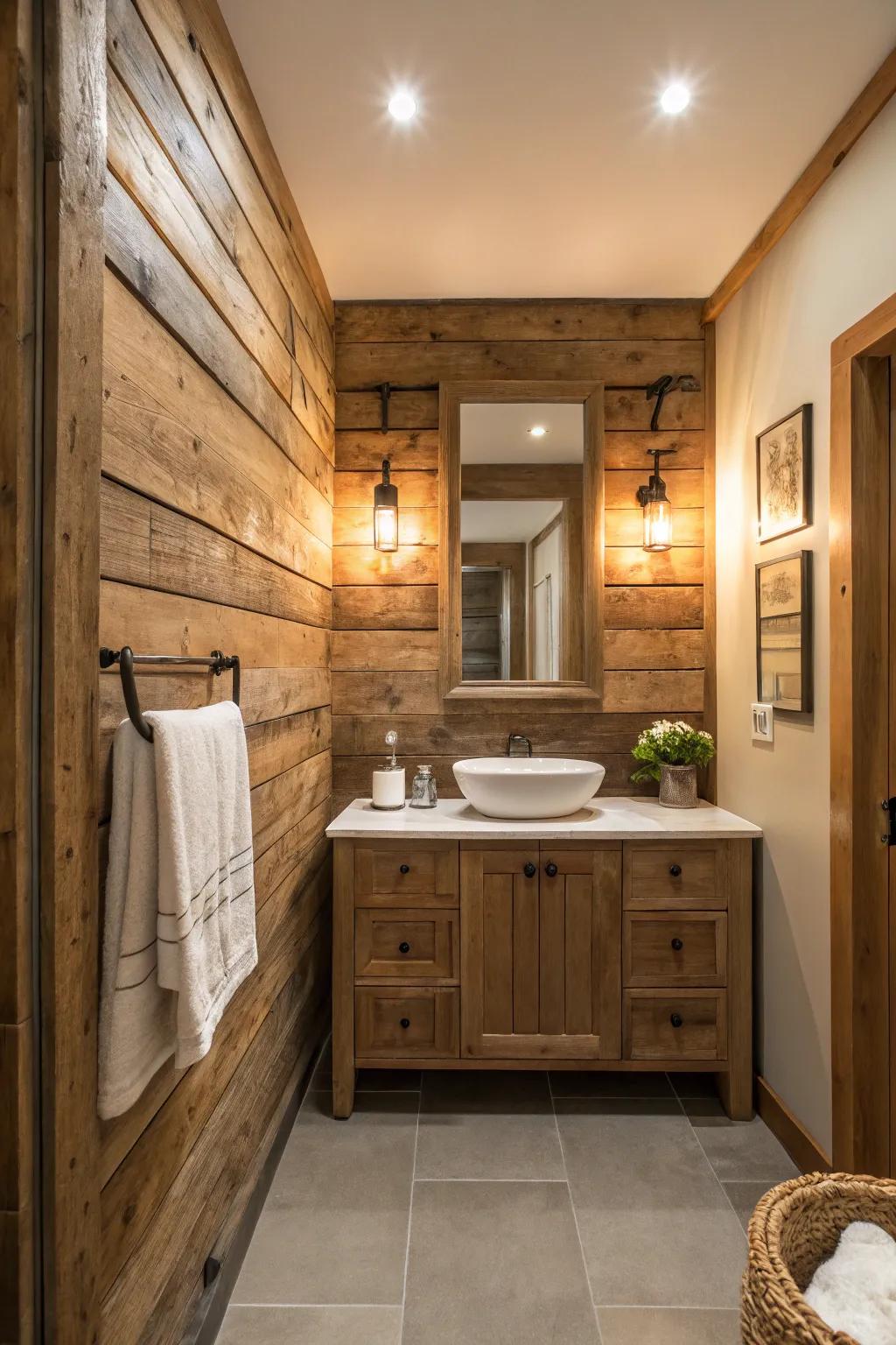 Wood paneling provides warmth and a touch of rustic appeal.