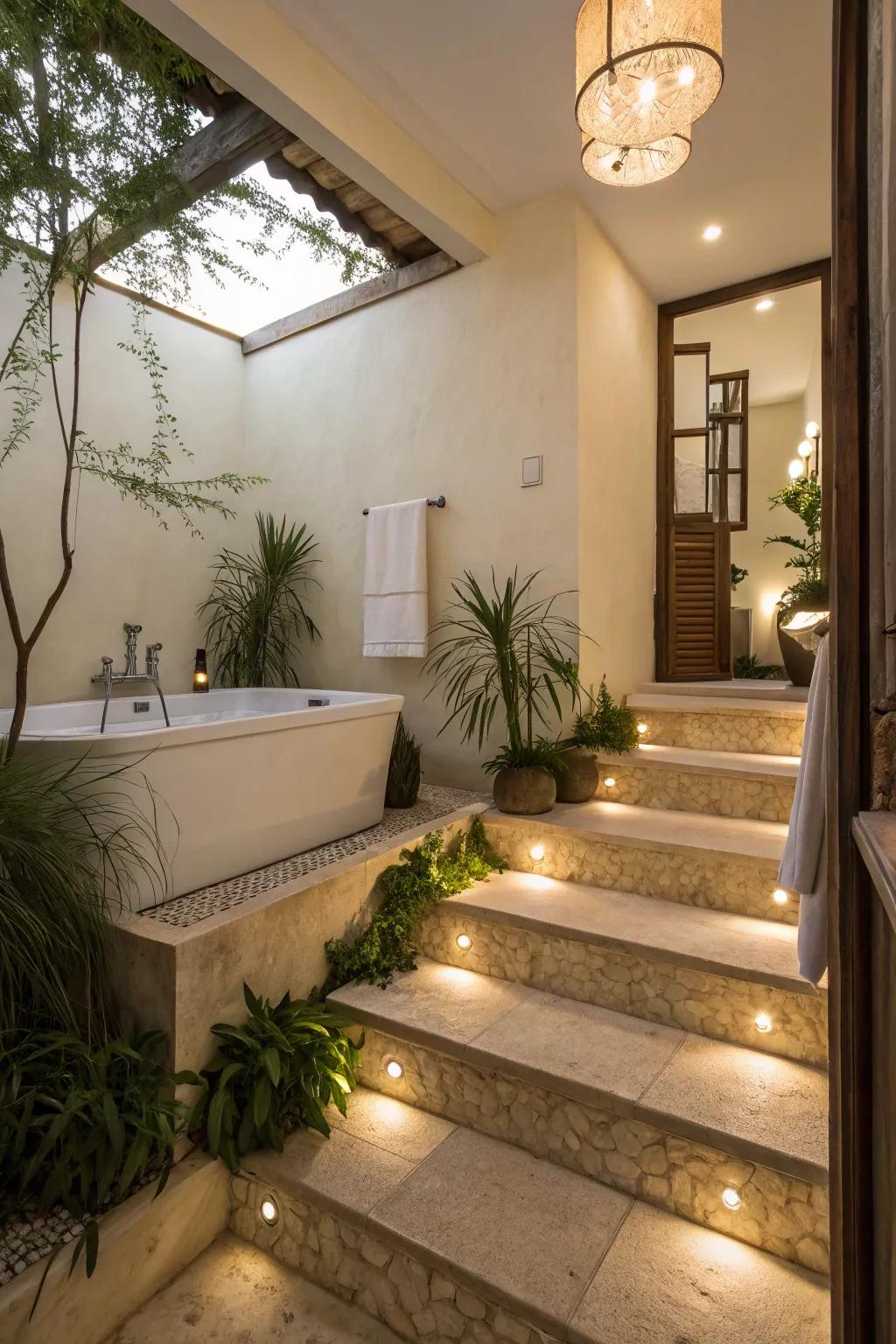 Improve access and augment style with elegant steps leading to your bathtub.