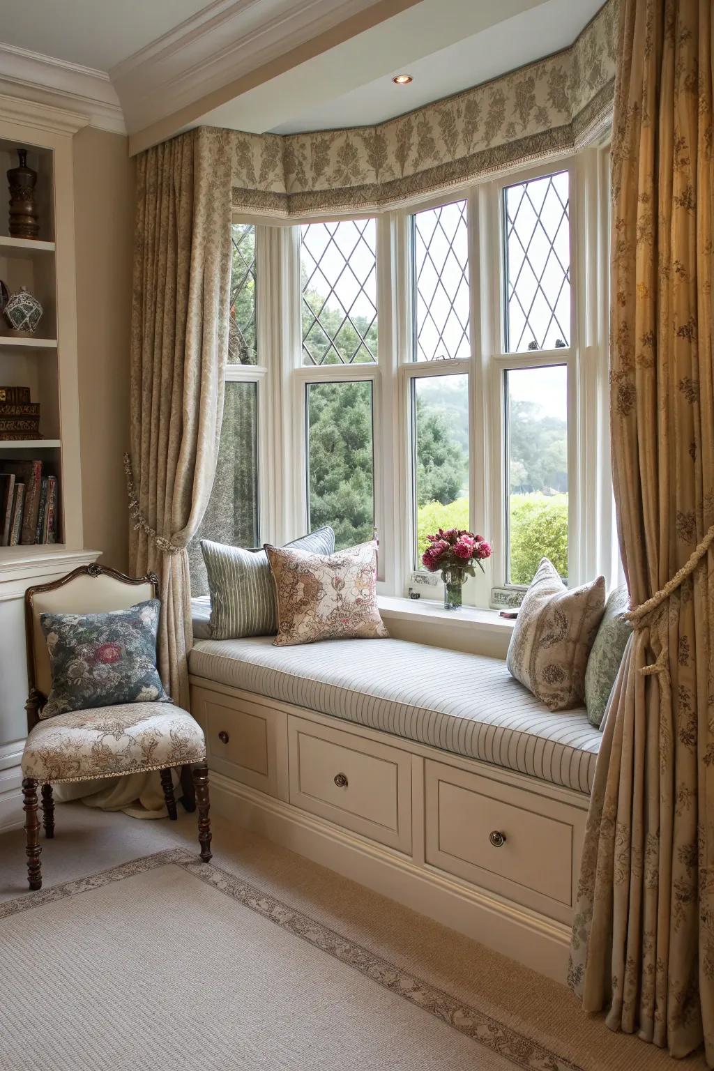Built-in storage under the window seat keeps your space organized and stylish.