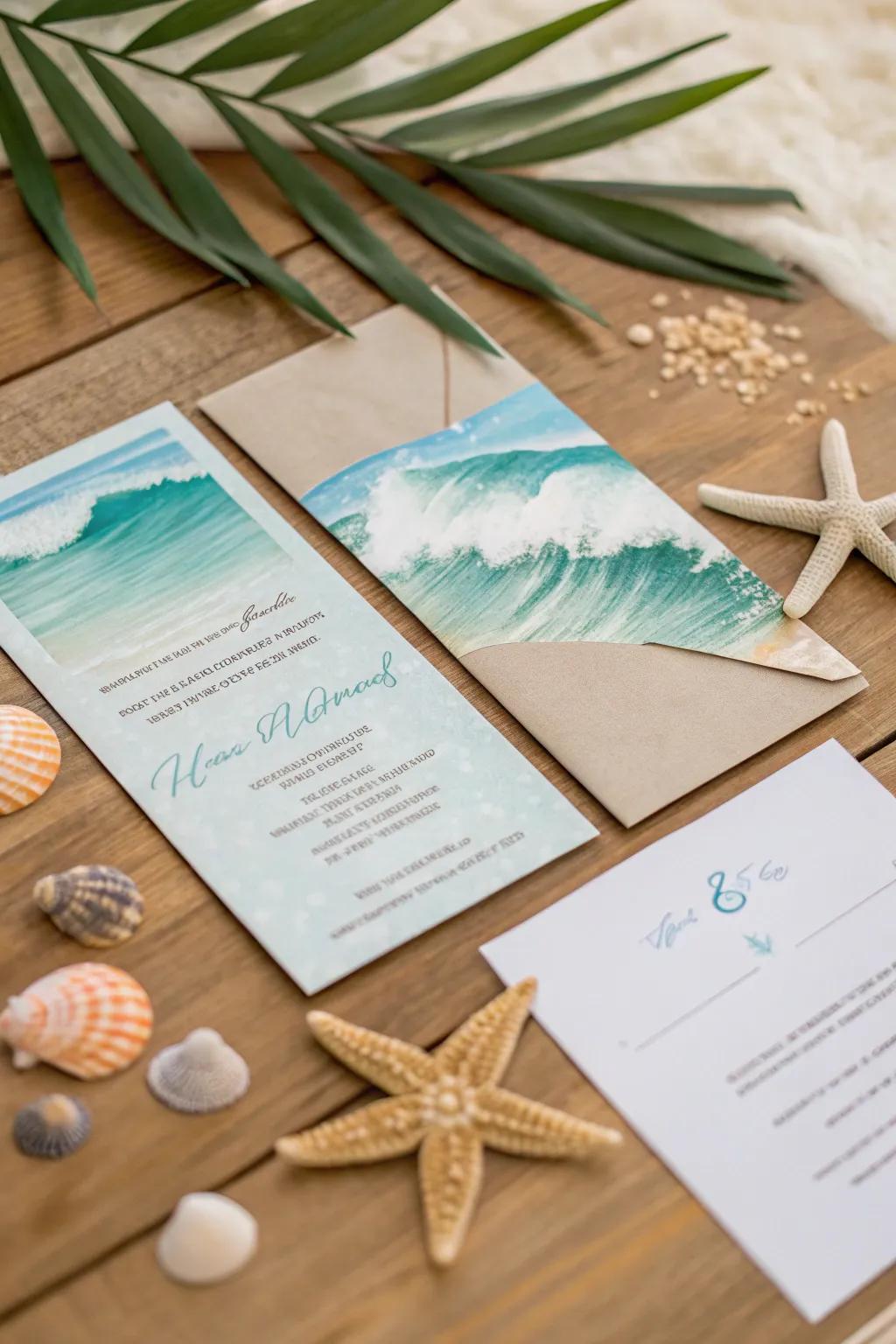 Invitations that conjure the scent of the ocean air and the sensation of sandy feet.