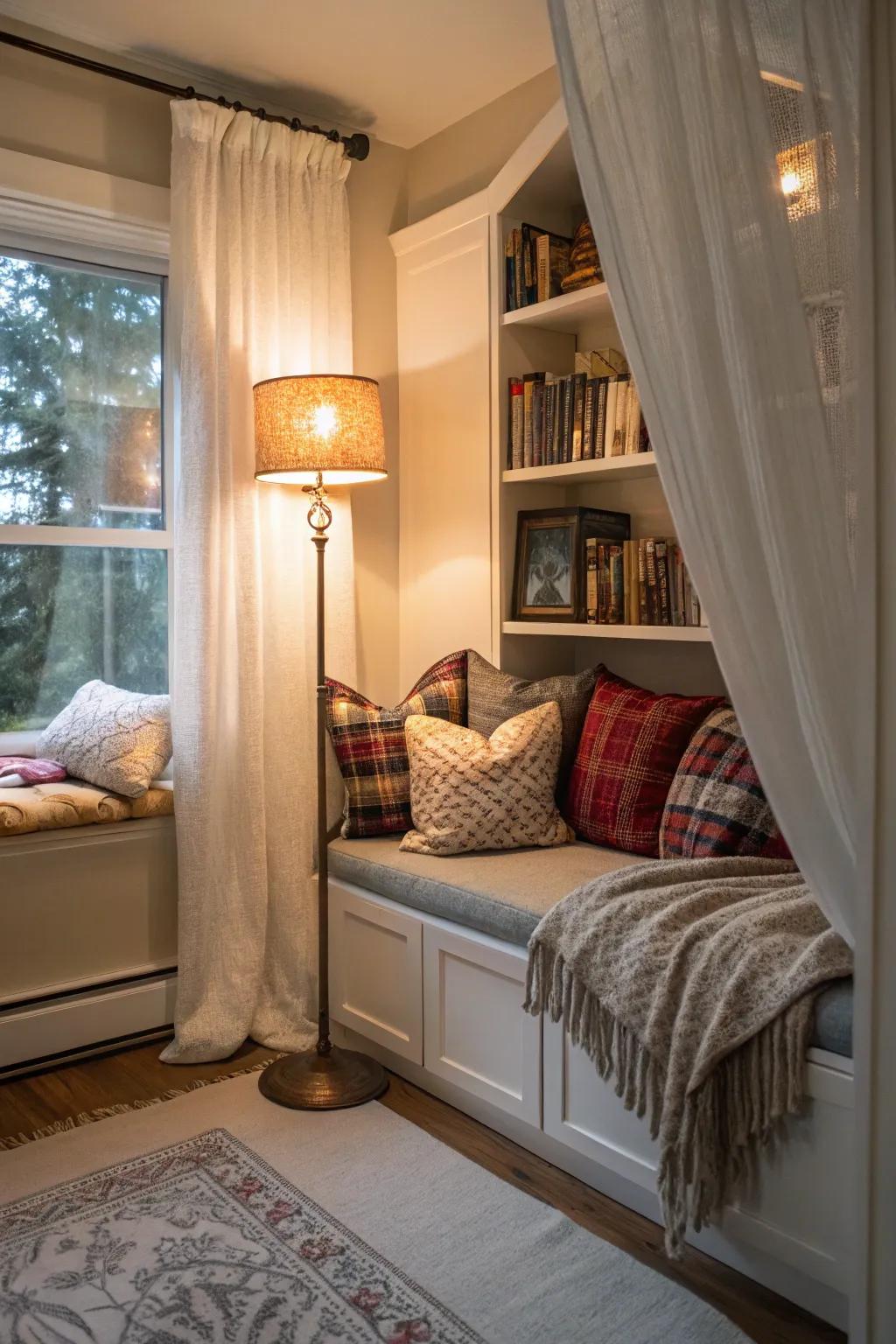 Retreat to a captivating reading alcove, savoring moments dedicated solely to oneself.