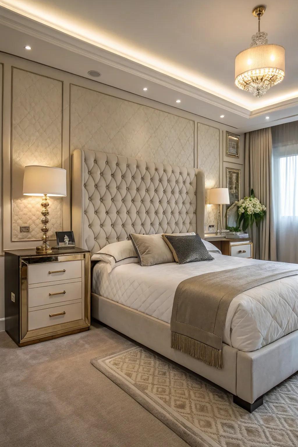 Refined furniture brings sophistication to this fashionable bedroom.