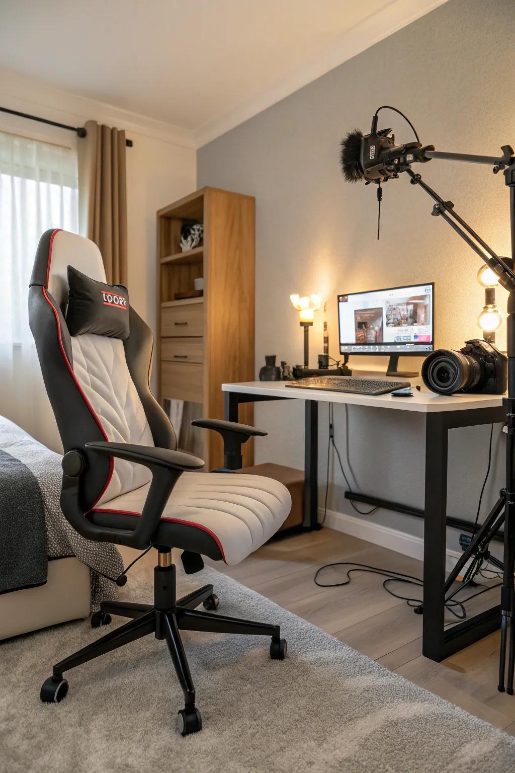 Maintain comfort using ergonomic furniture designed to withstand lengthy streaming periods.