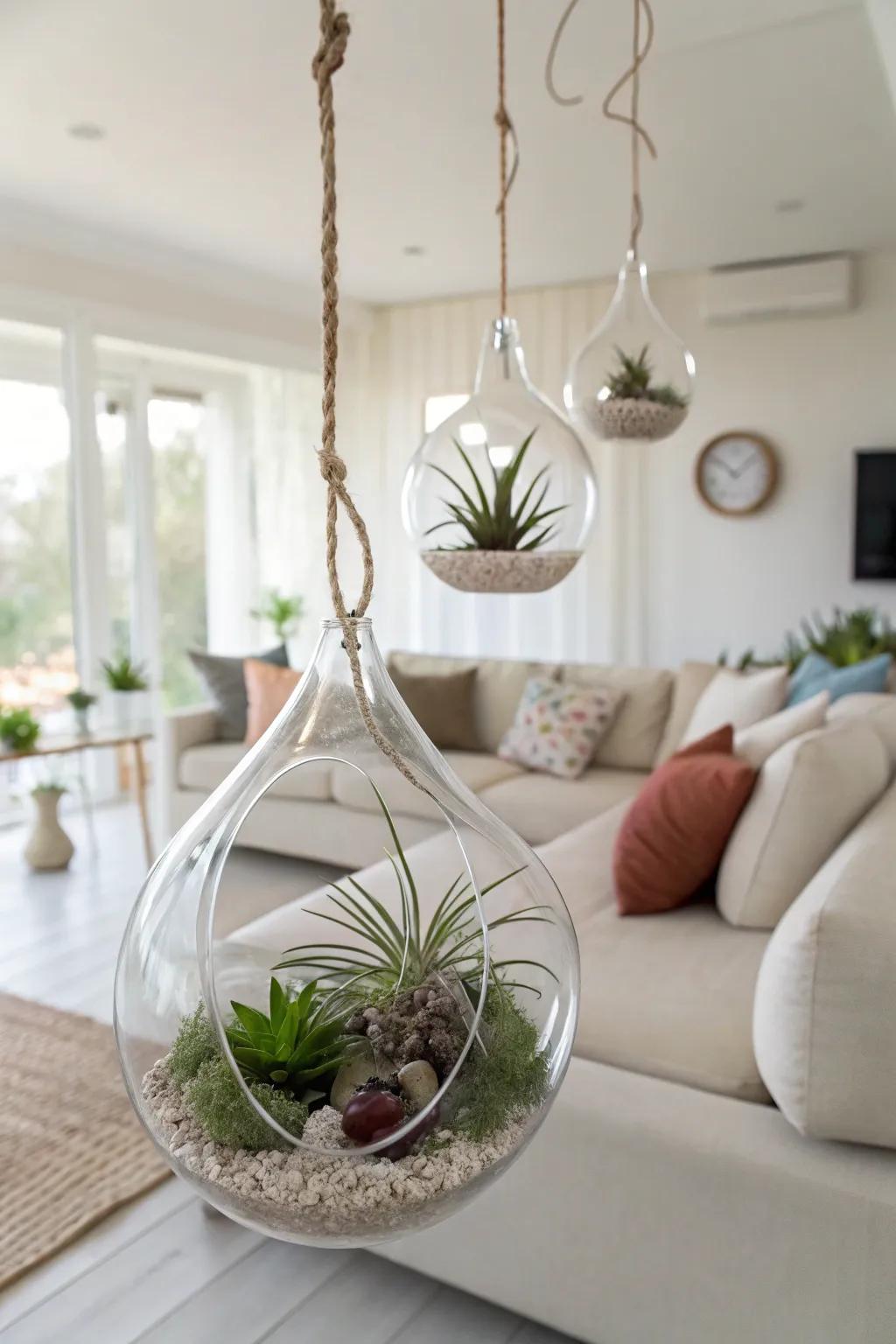 Sleek and up-to-date suspended terrariums.