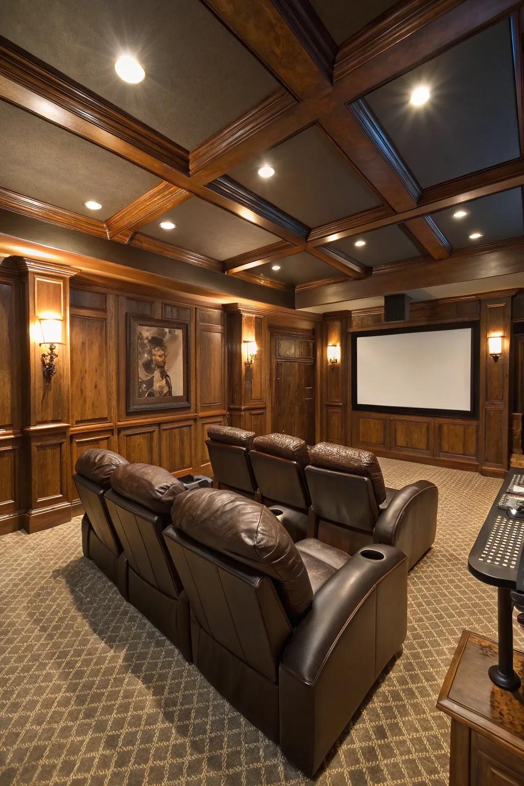 Elegant leather seating introducing sophistication to this home cinema.
