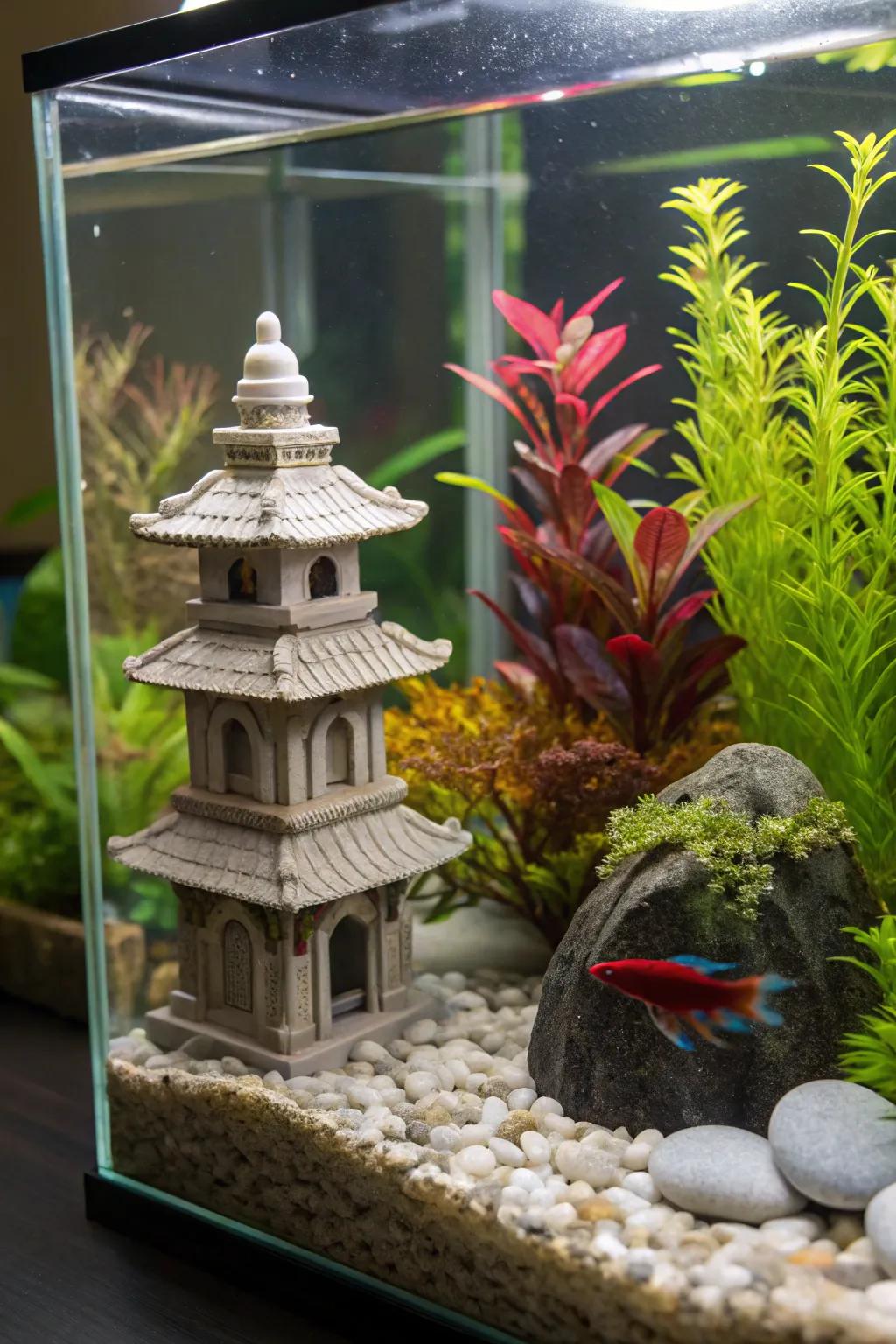 Cultural accents impart a distinctive allure to your aquarium.