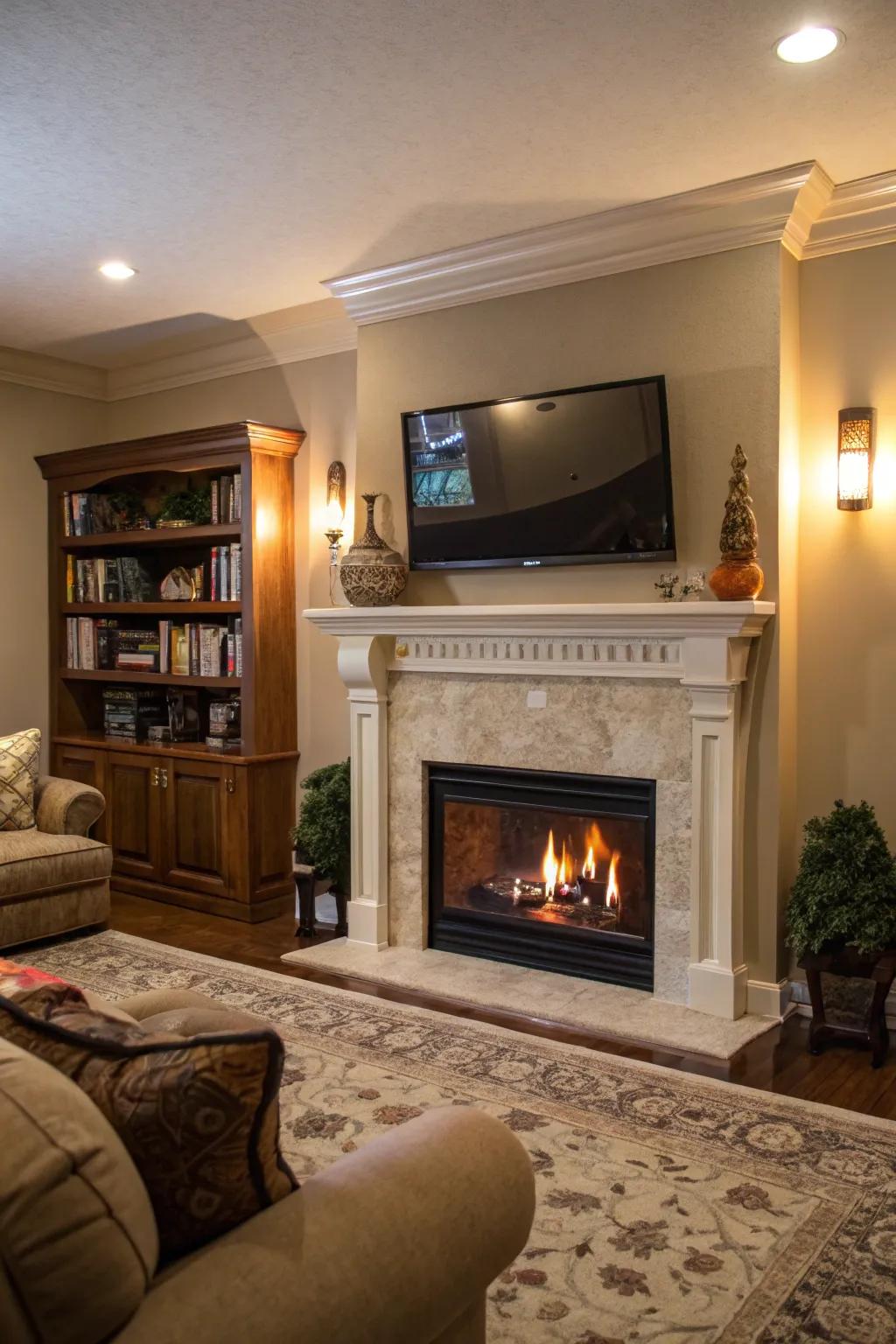 A fireplace and television can collectively form a unified focal point.