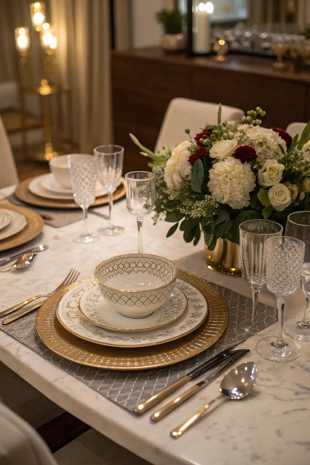 Fashion an exquisite dining encounter with a sophisticated table configuration.