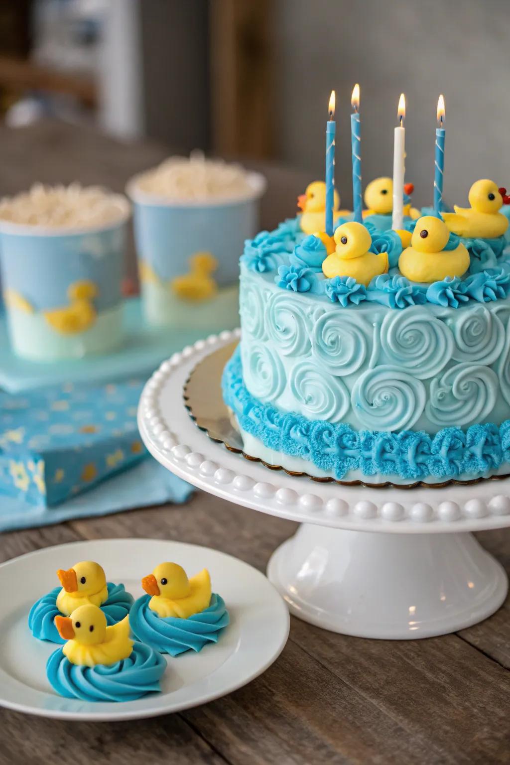 A delightful ducky-themed birthday cake.