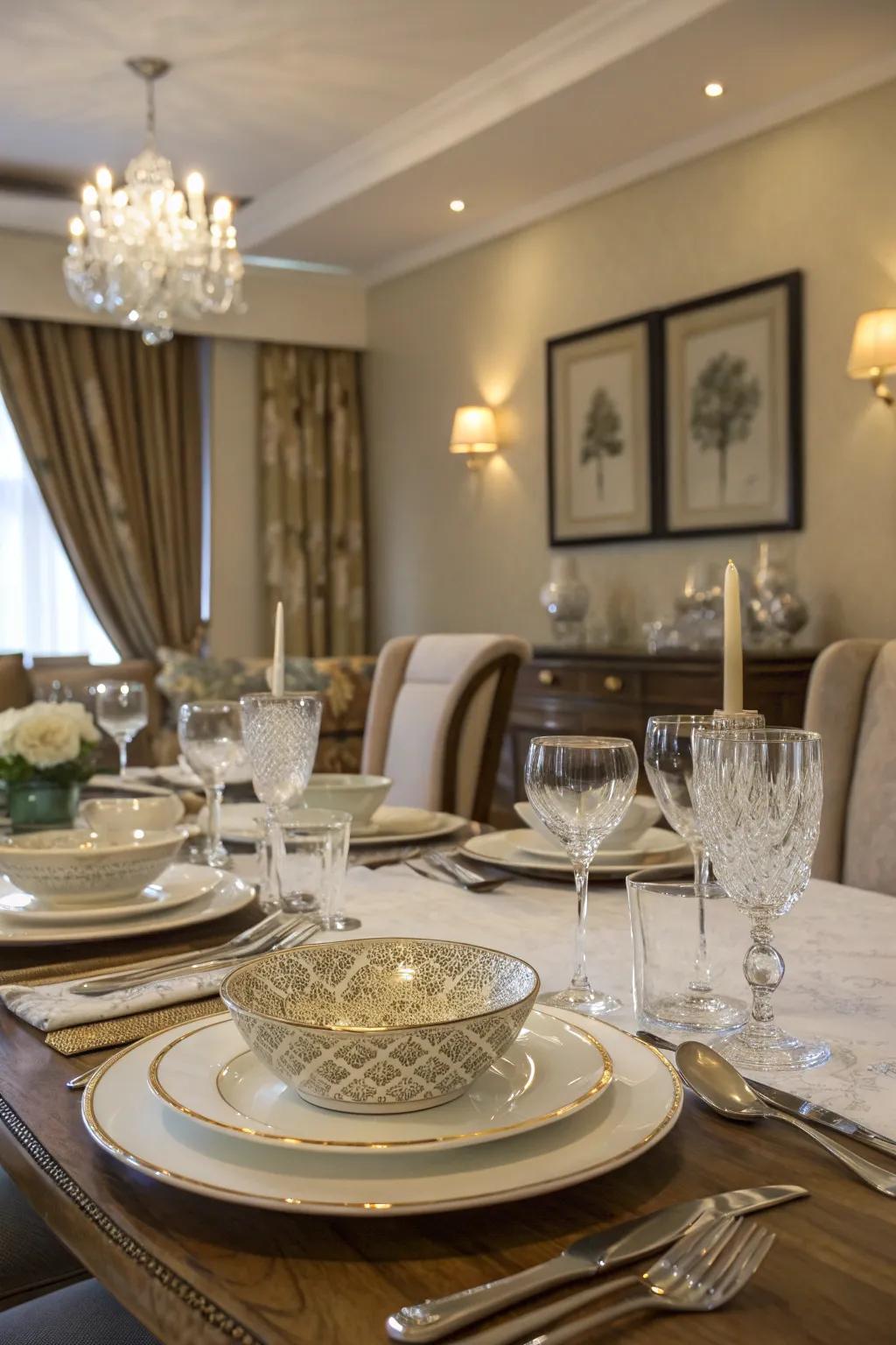 A sophisticated dining table thoughtfully adorned with thematic decor in a refined setting.
