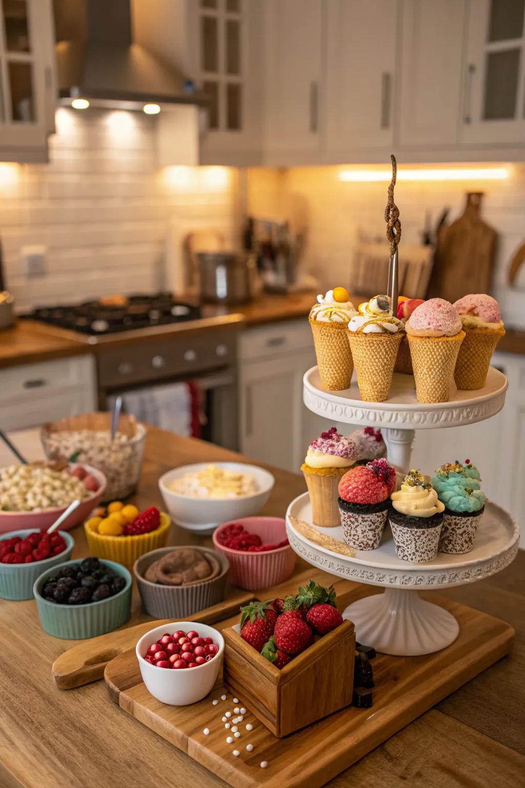 A DIY dessert station inspires guests to craft their own delicious masterpieces.