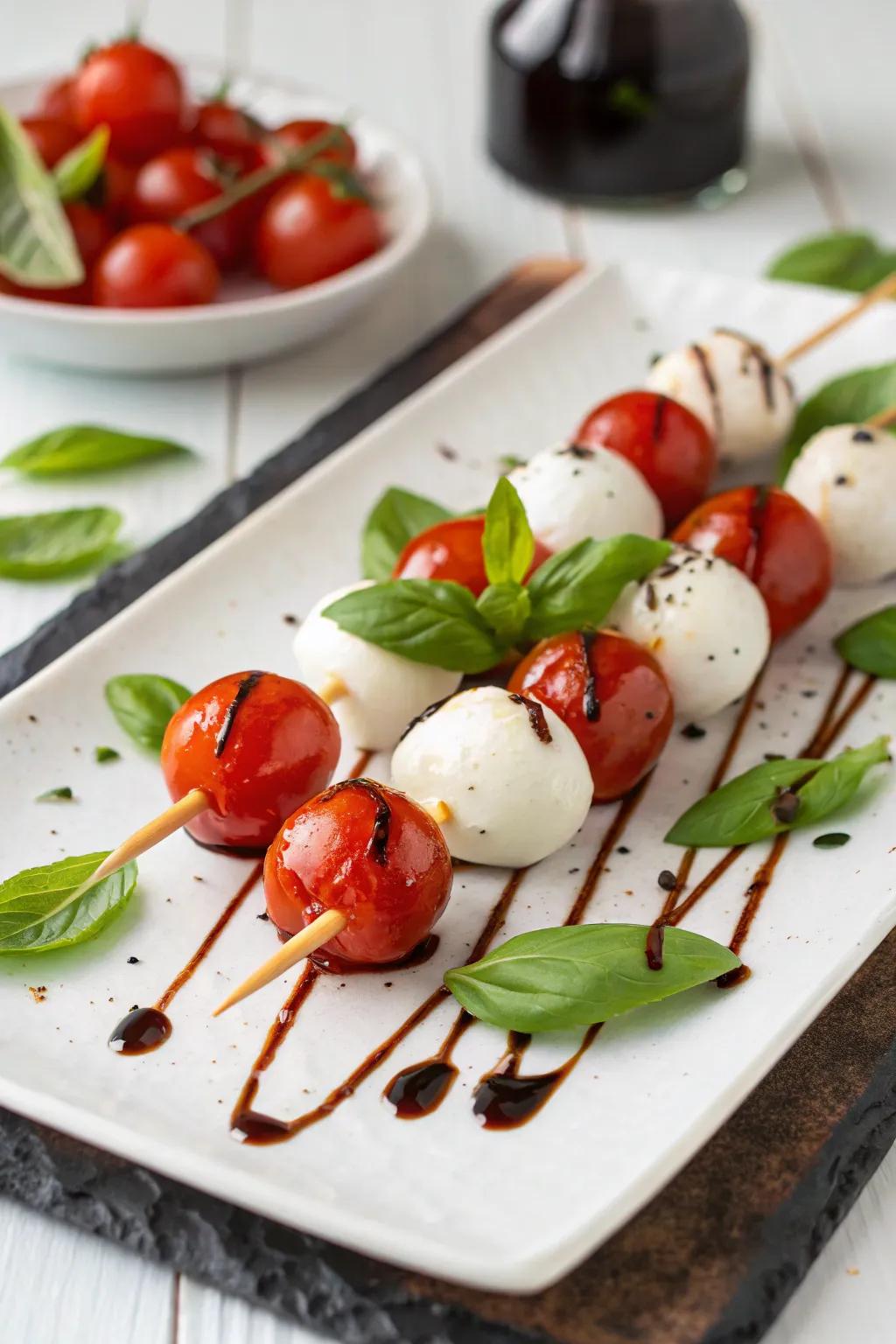 Tri-color spearlets, a revitalizing and refined appetizer selection.