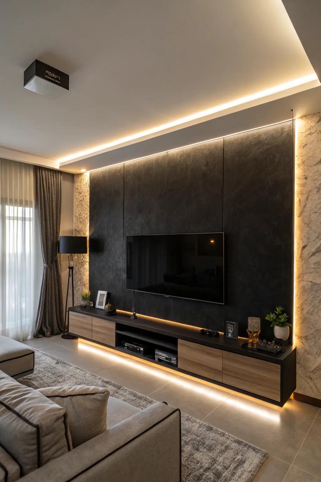 Ambient illumination enriches the ocular magnetism of a dark-painted focus wall.