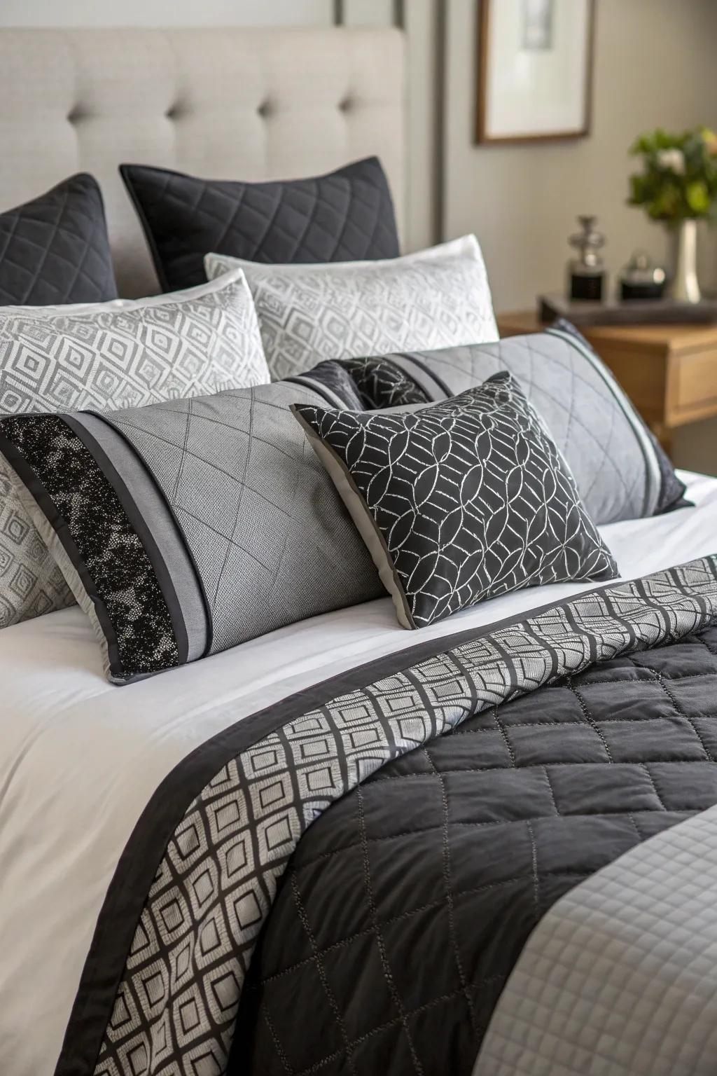 Monochrome bedding showcasing black and grey, developing a harmonious aesthetic.