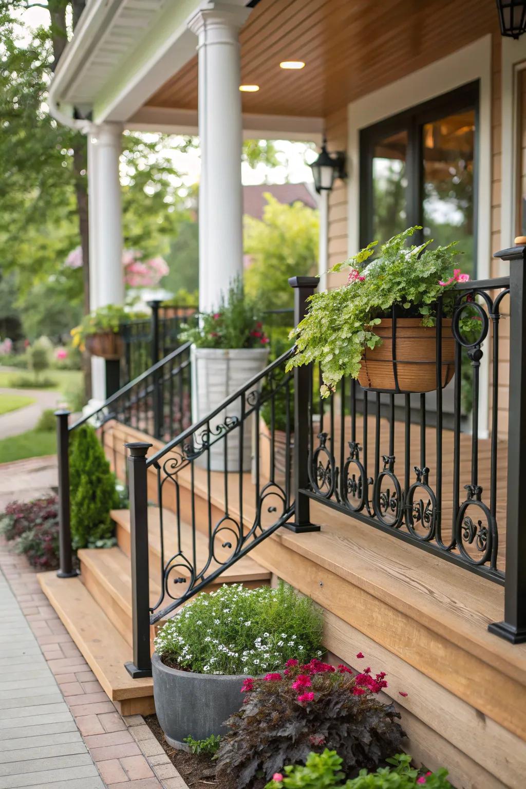 The cordiality of timber matched with black metal generates an attractive veranda setting.