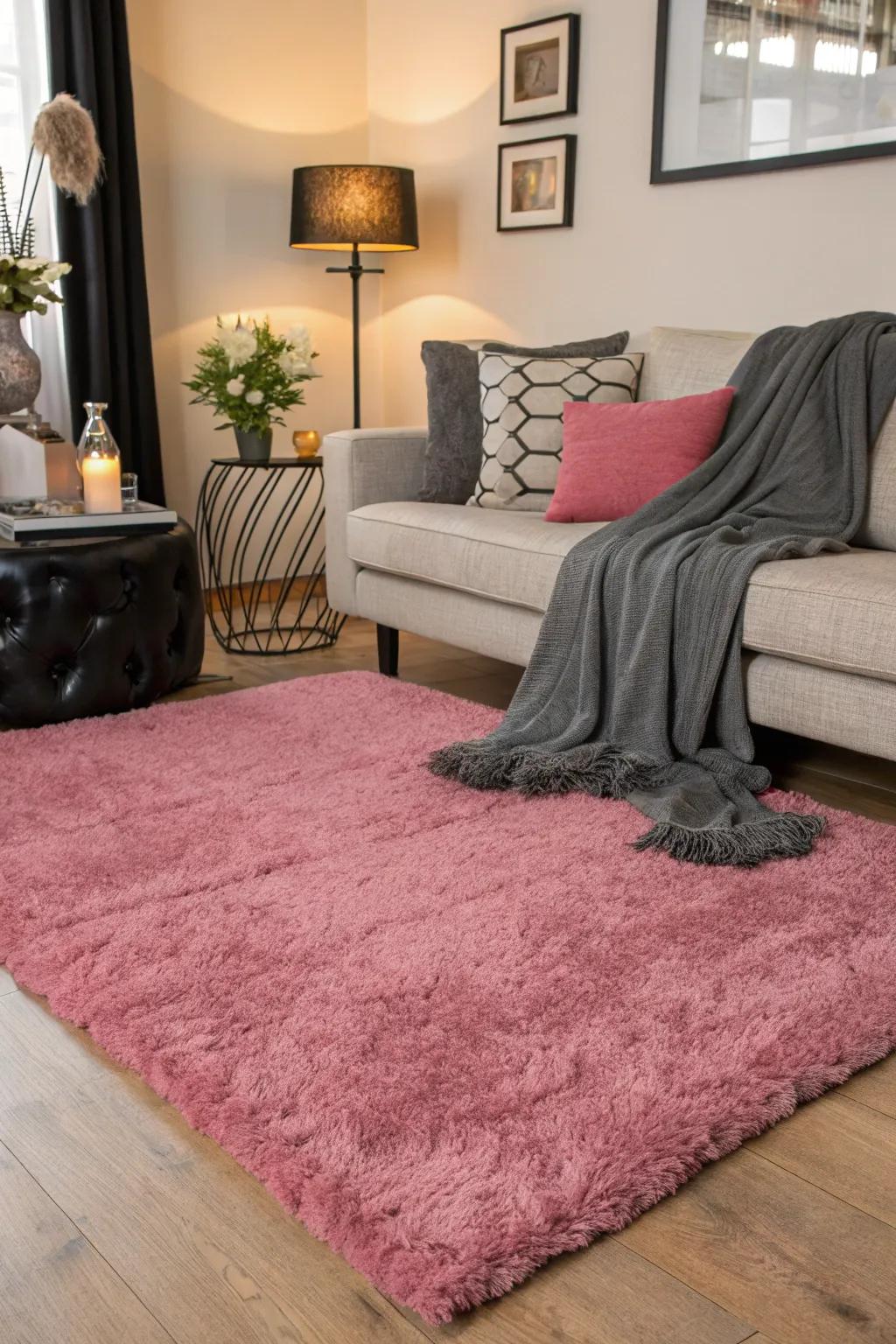 The fusion of textures using an opulent floor covering and soft throws introduces added dimension.