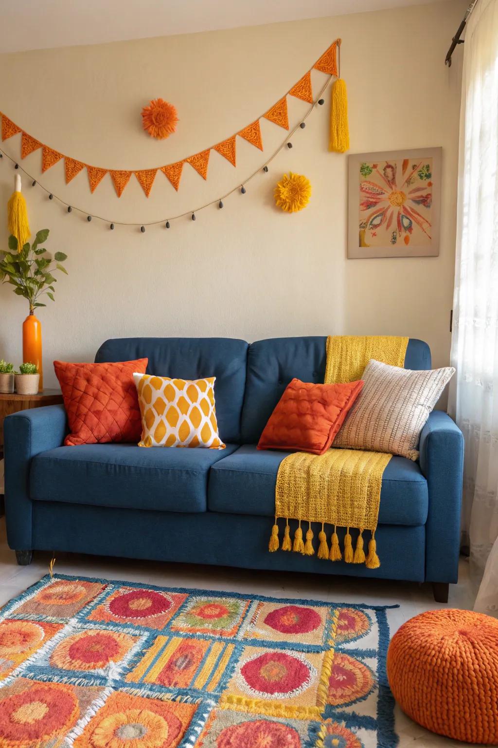 The area is given warmth and vibrancy by the contrasting colors.