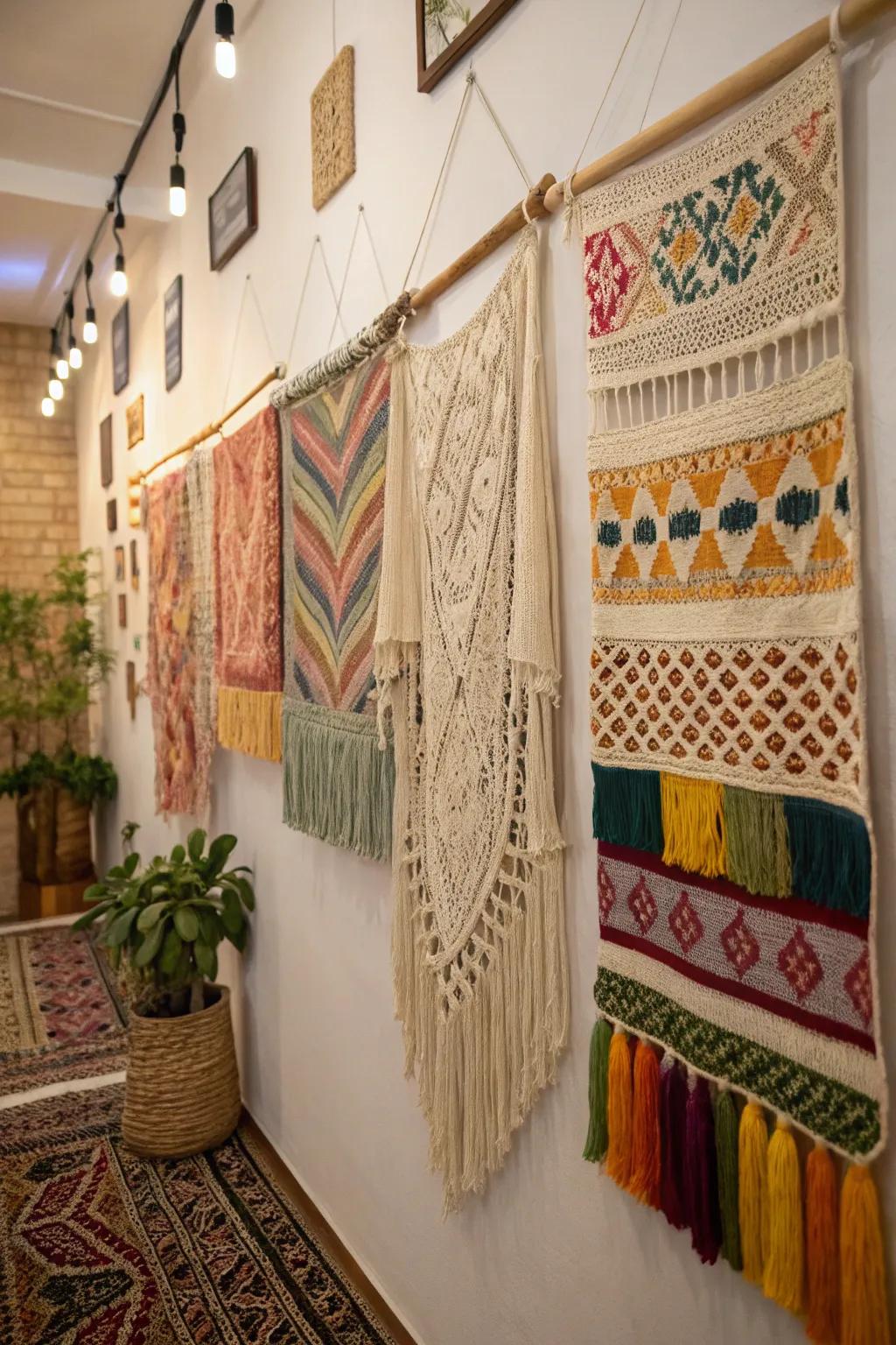 Cozy bohemian ambiance achieved through stratified fabrics.