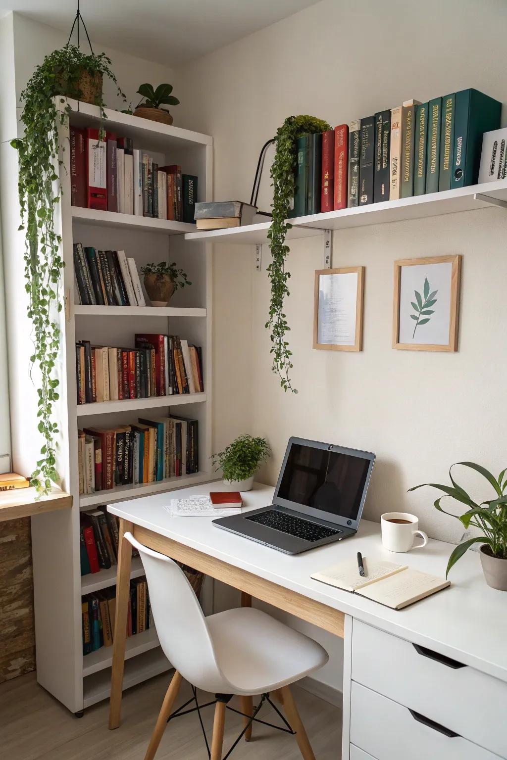 Minimalistic line borders fashion a sleek and sophisticated study environment.