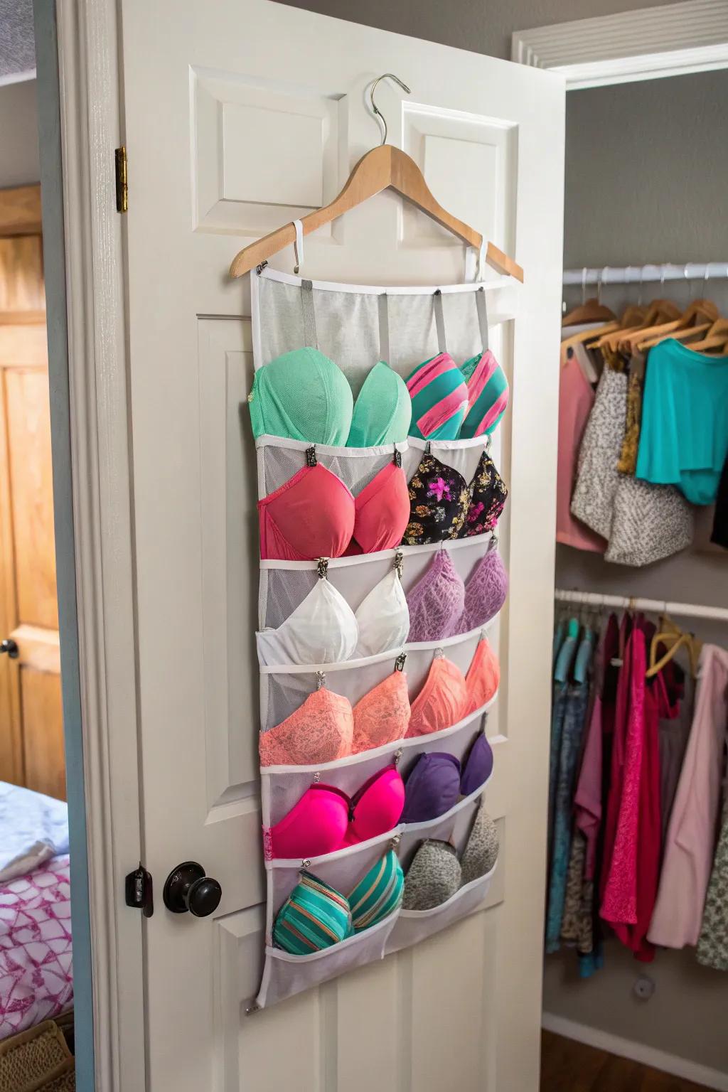 Exploit door surface area with a convenient compartment system for your undergarments.