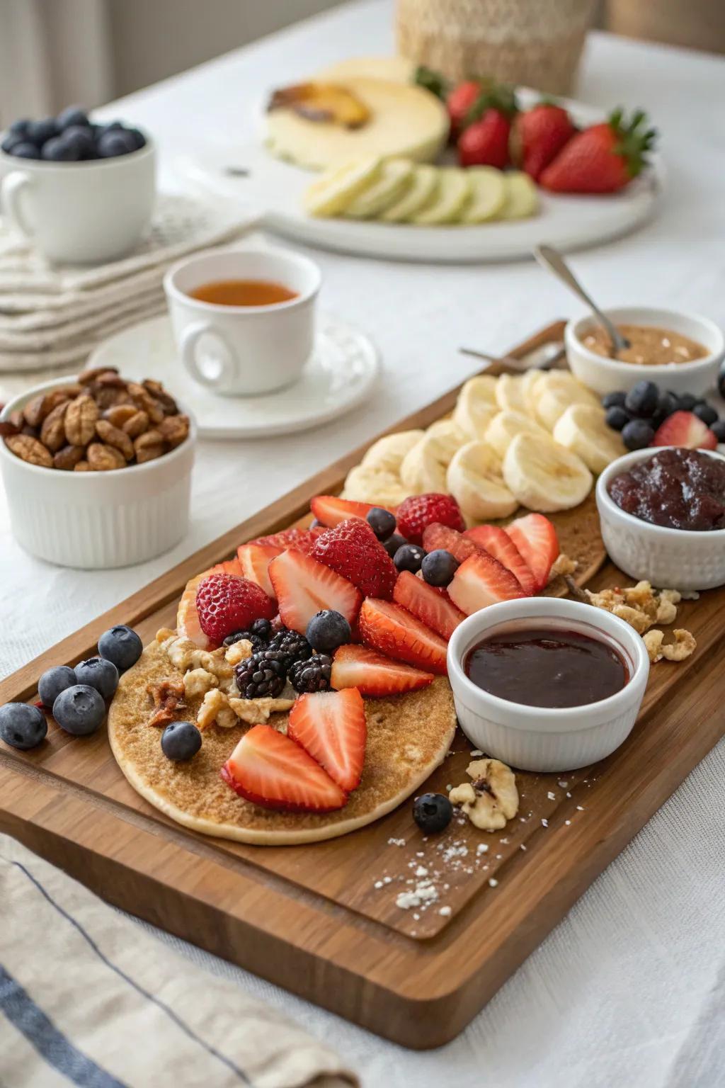 A do-it-yourself pancake station makes brunch fun and interactive.