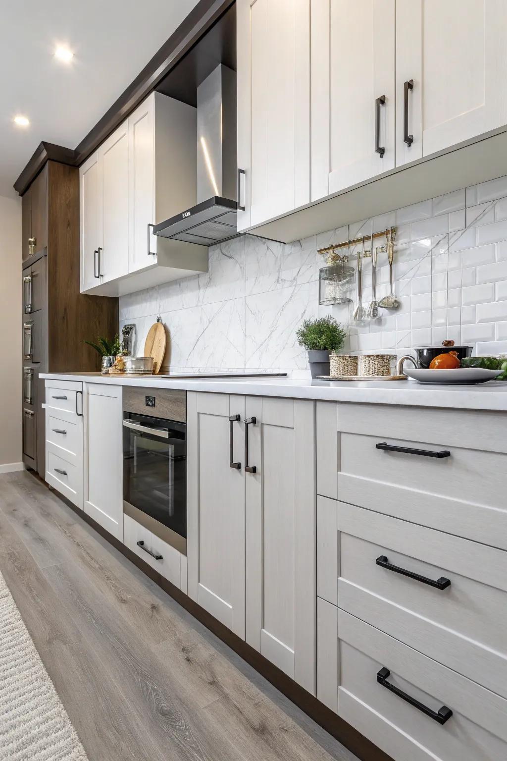 Refurbished cupboards provide a contemporary design without the hefty price tag.