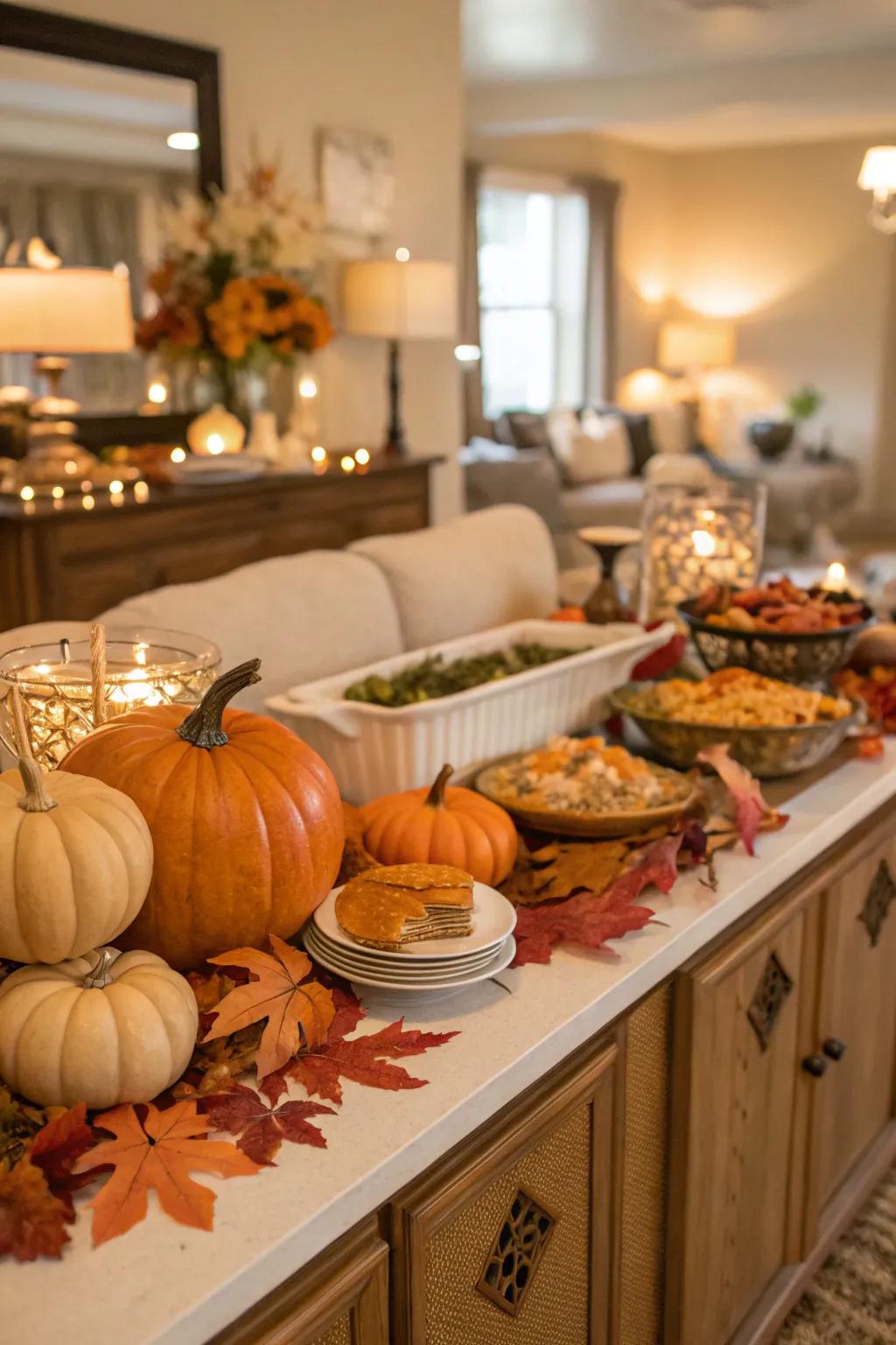 Seasonal accents bring the essence of the season to your buffet setting.
