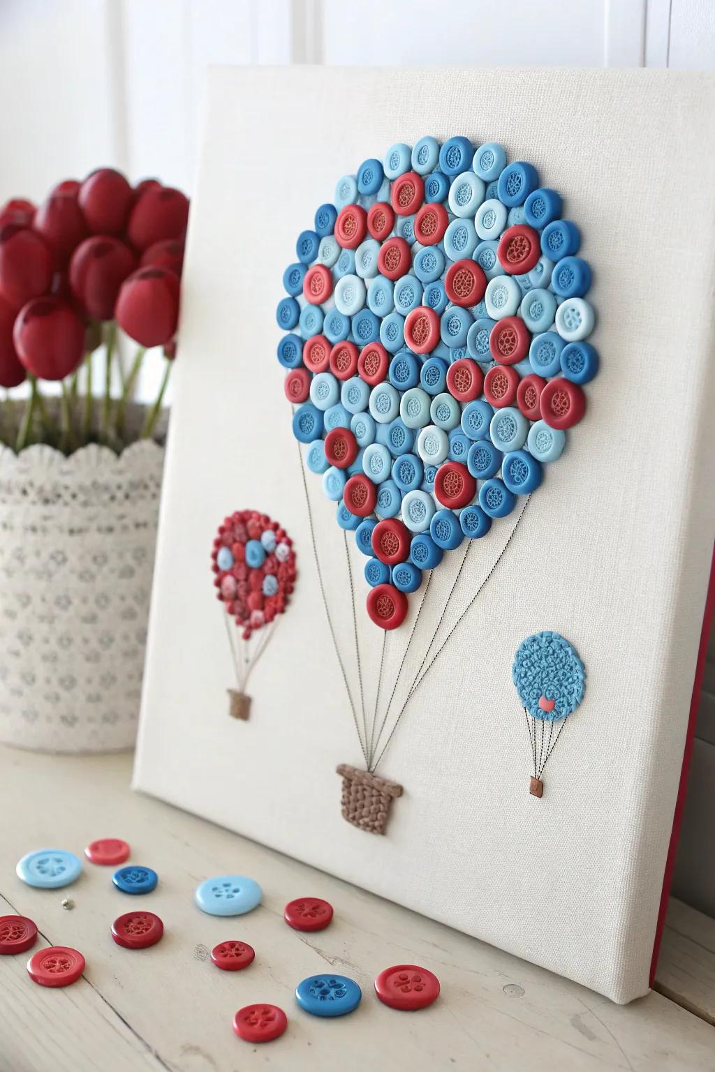 Enhance your space with fanciful button hot air balloons, a hint of summer adventure conceived from understated charm.