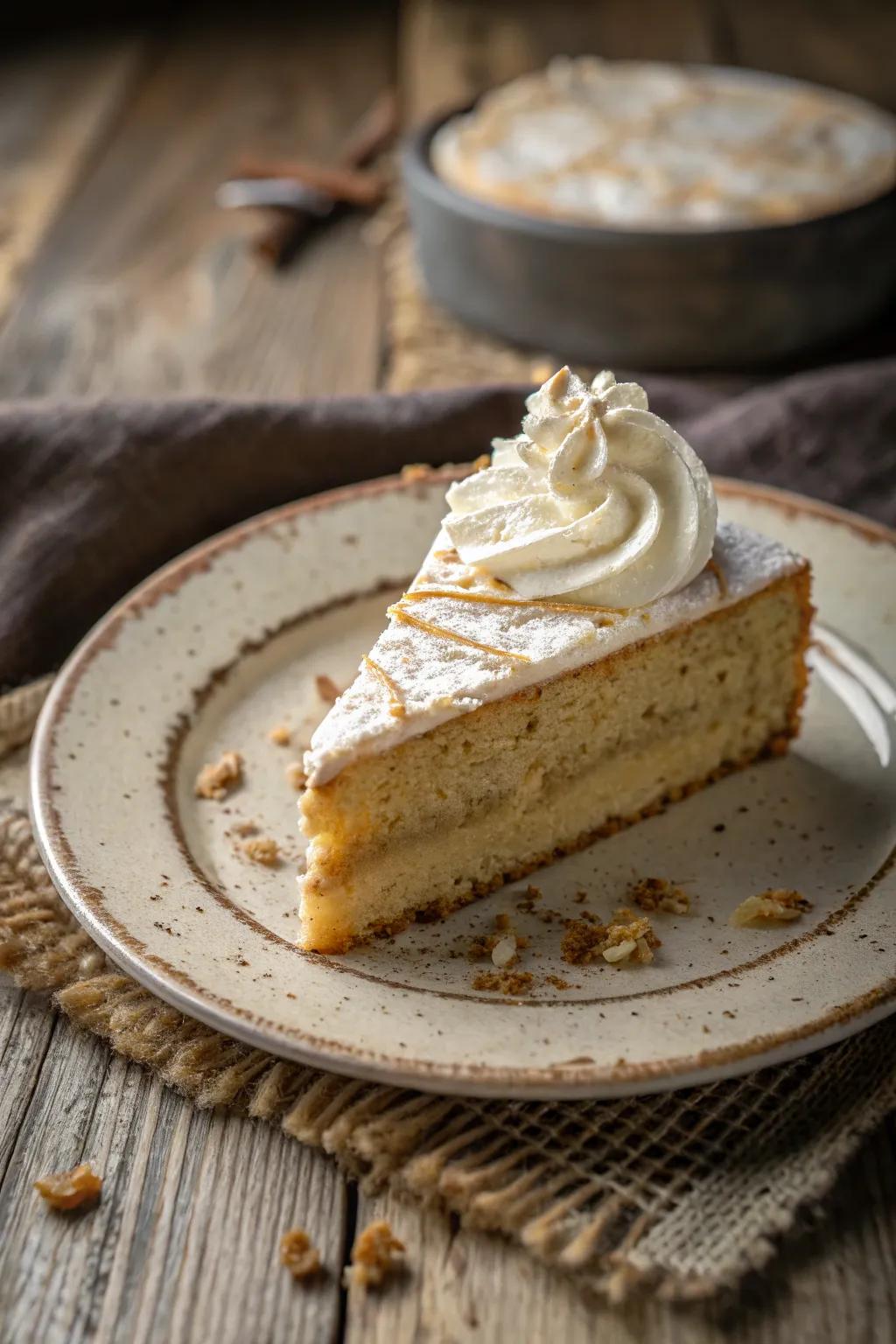 Whipped cream brings a luxurious sensation to any cake slice.