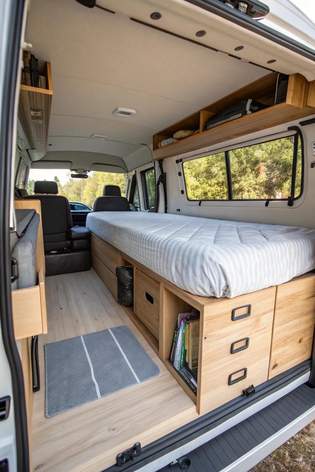 Fixed platform beds excel at maximizing storage while ensuring a peaceful night’s rest.