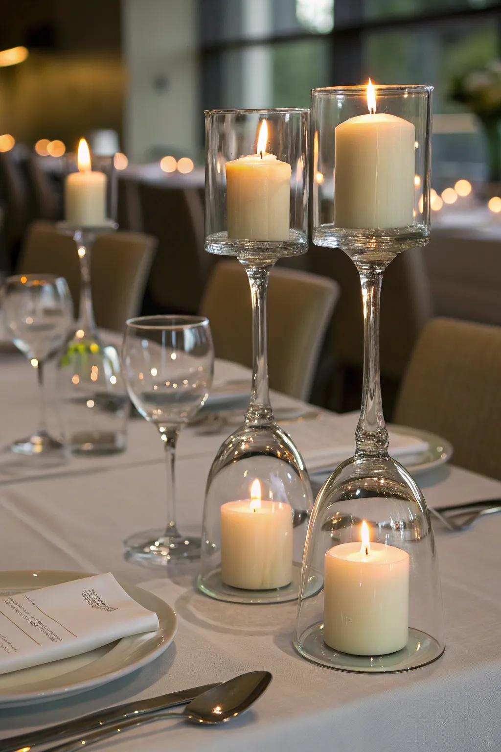 Glass holders enhance beauty and reflect candlelight spectacularly.