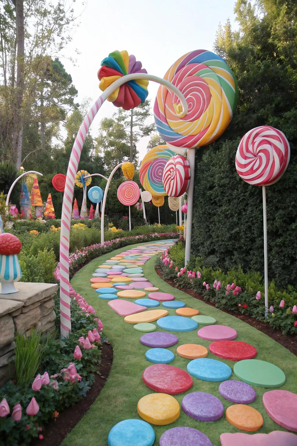 An eccentric lane of lollipops guides you through a candy wonderland.