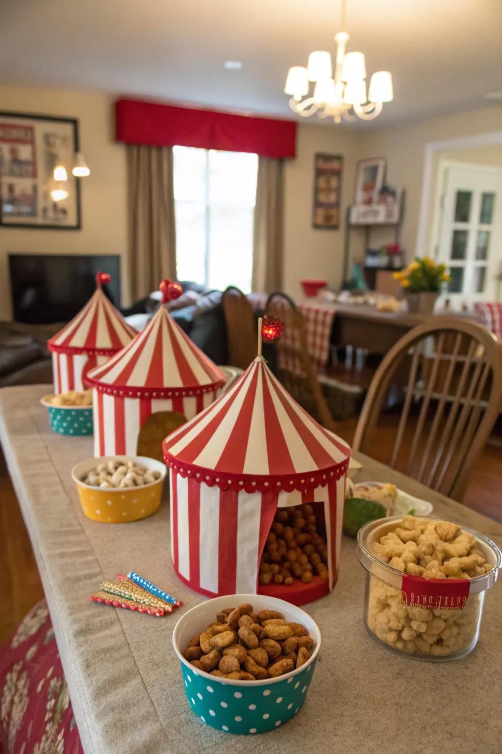 Miniature shelters convey the fair essence to your dining arrangement.