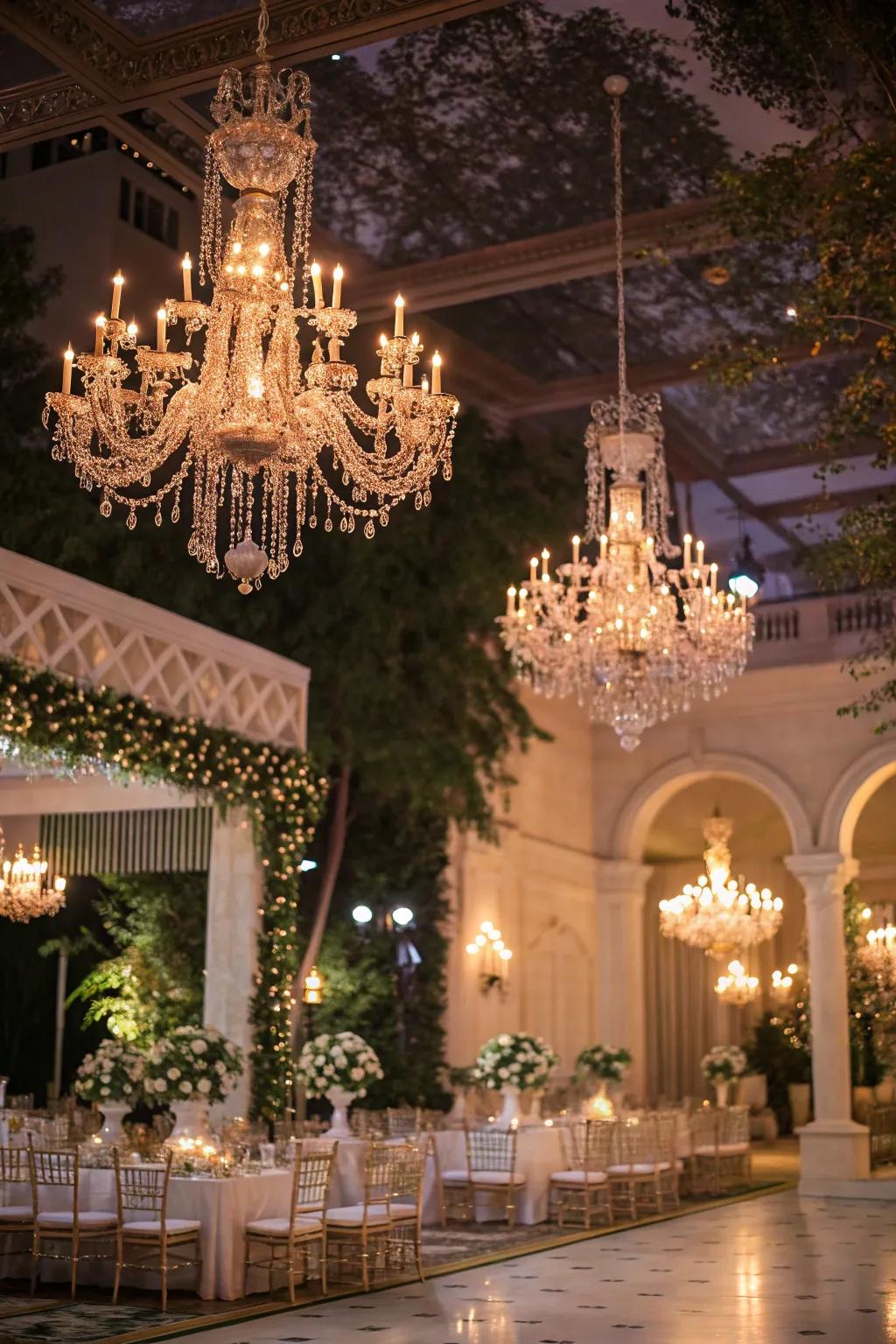 Luminaires cast a magical radiance.