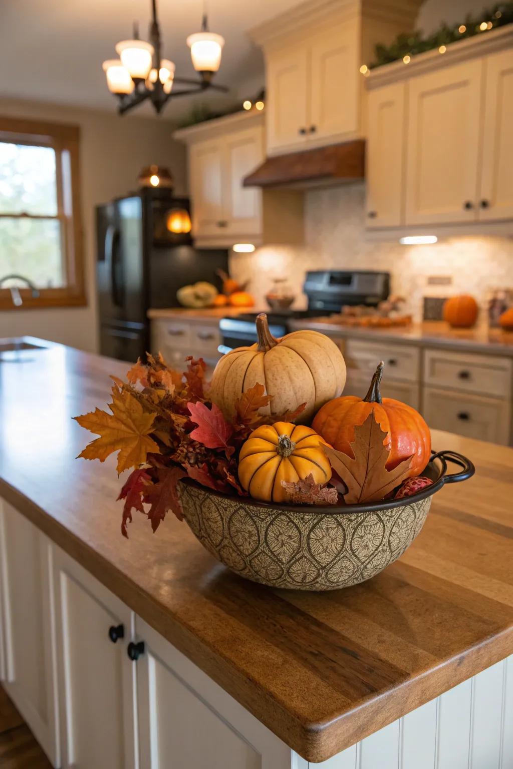Infuse a celebratory element to your kitchen island with seasonal accents.