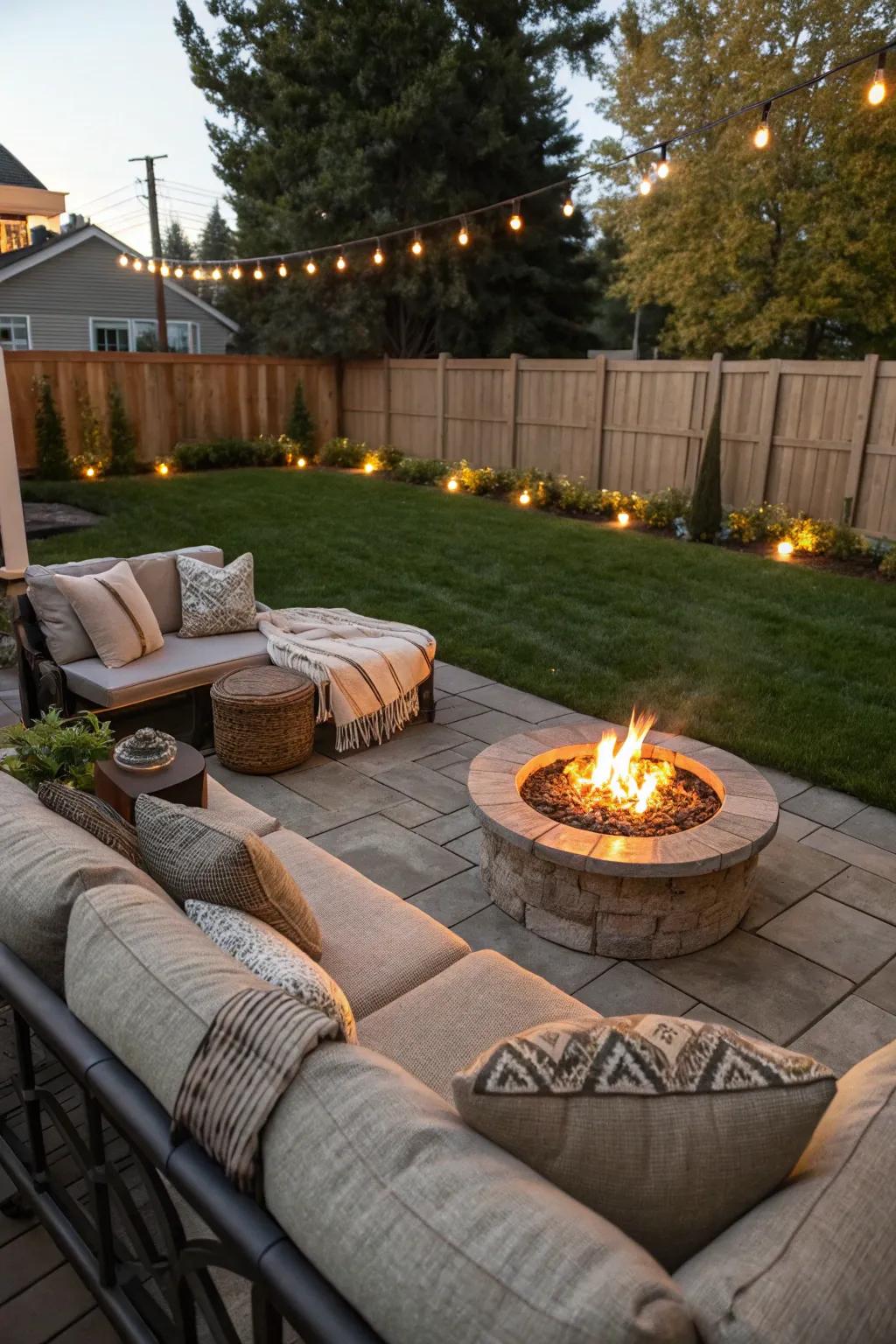 Craft a snug gathering location with a bespoke fire feature.