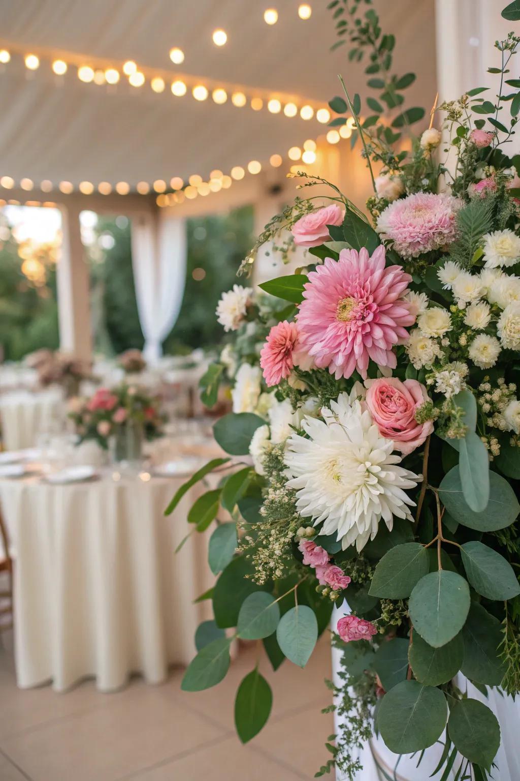Mums lend texture and volume to wedding compositions.
