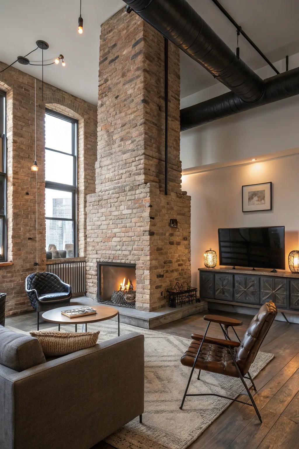 Uncovered brickwork infuses both warmth and an urbane nuance into this contemporary habitation zone.