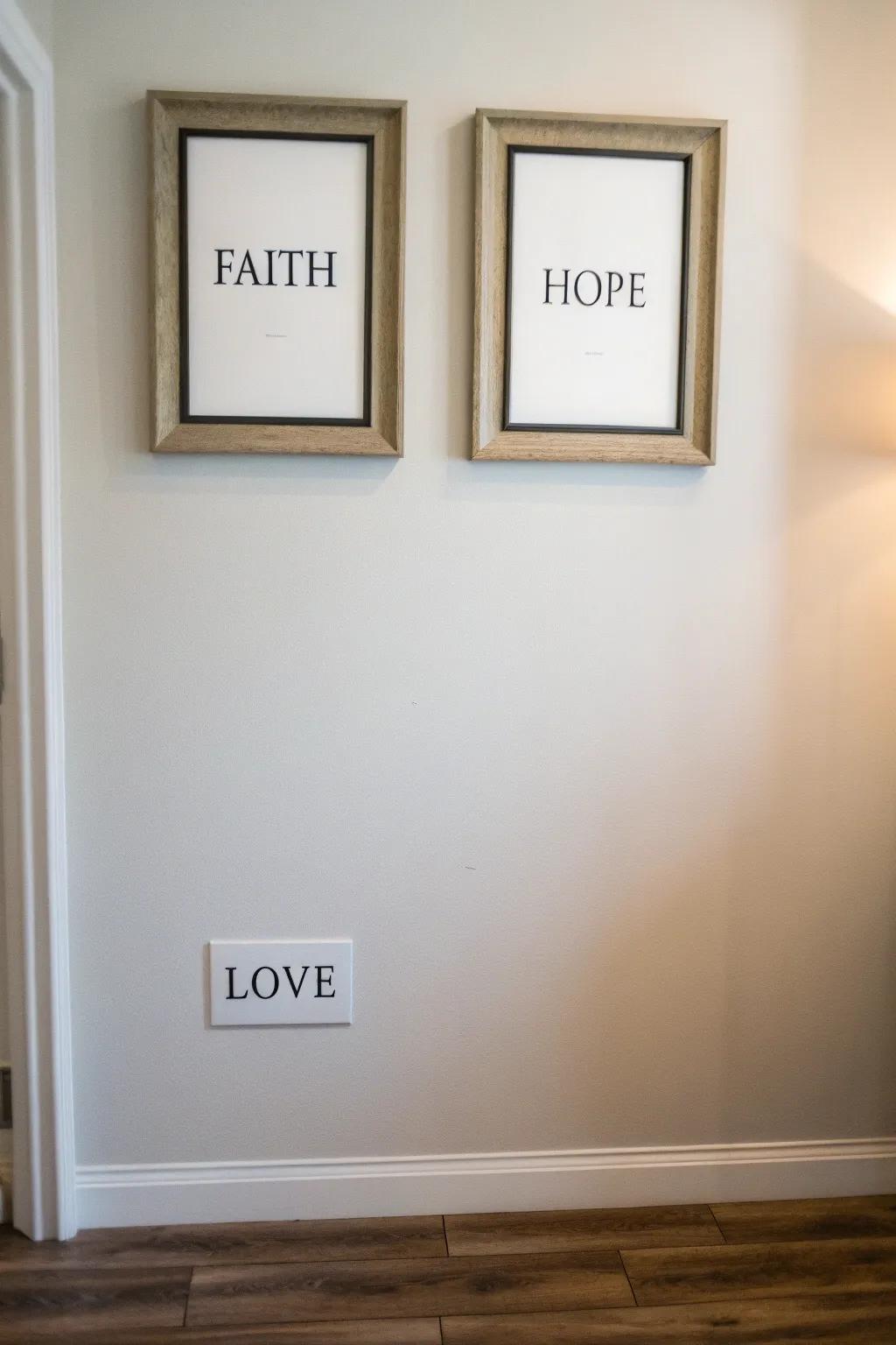 A trio of framed art for daily inspiration.