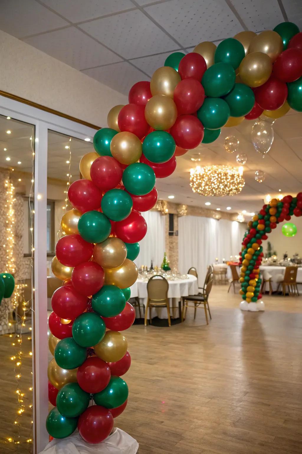 A vibrant inflatable arch introduces festive merriment.