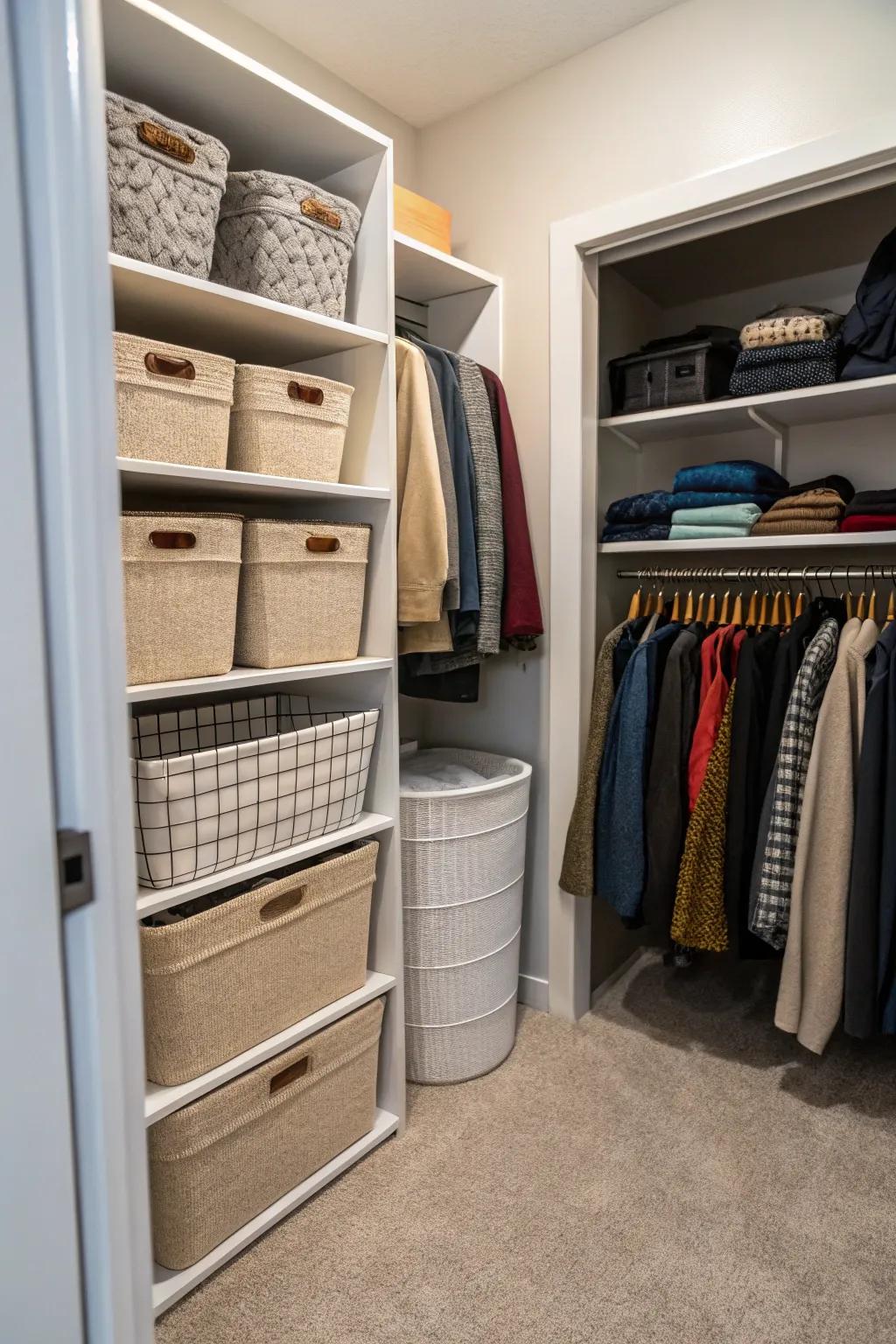 Stow away more substantial items with blind shelves.