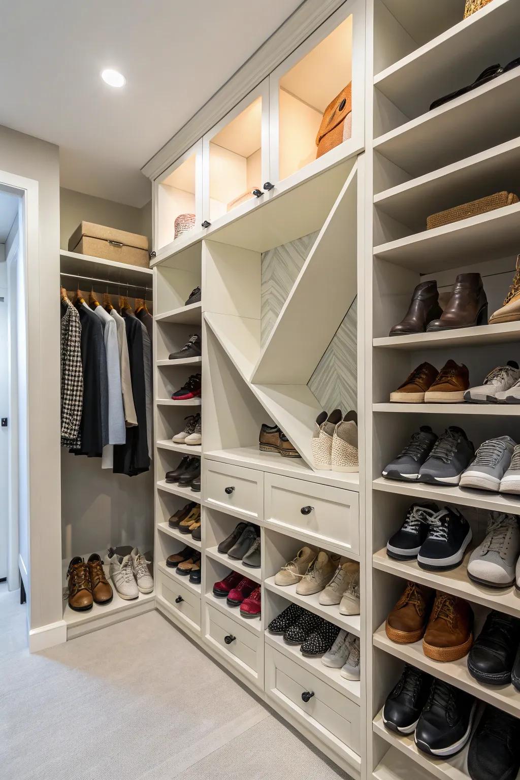 Thoughtfully designed shoe storage displays and organizes your footwear collection to perfection.